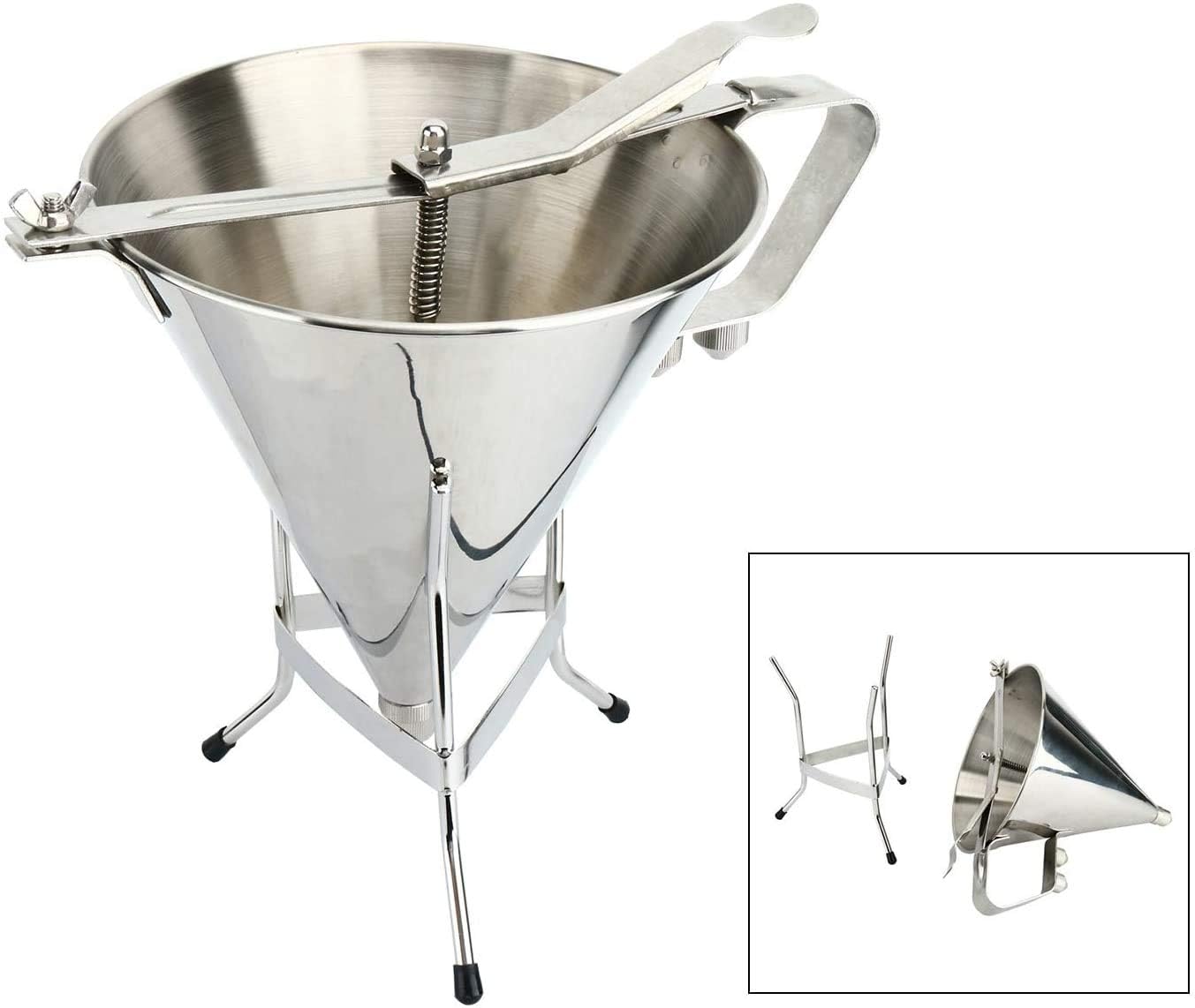 YaeMarine Embudo de confitería de acero inoxidable, embudo de decoración de pasteles con soporte y tres boquillas, herramienta de calidad comercial,