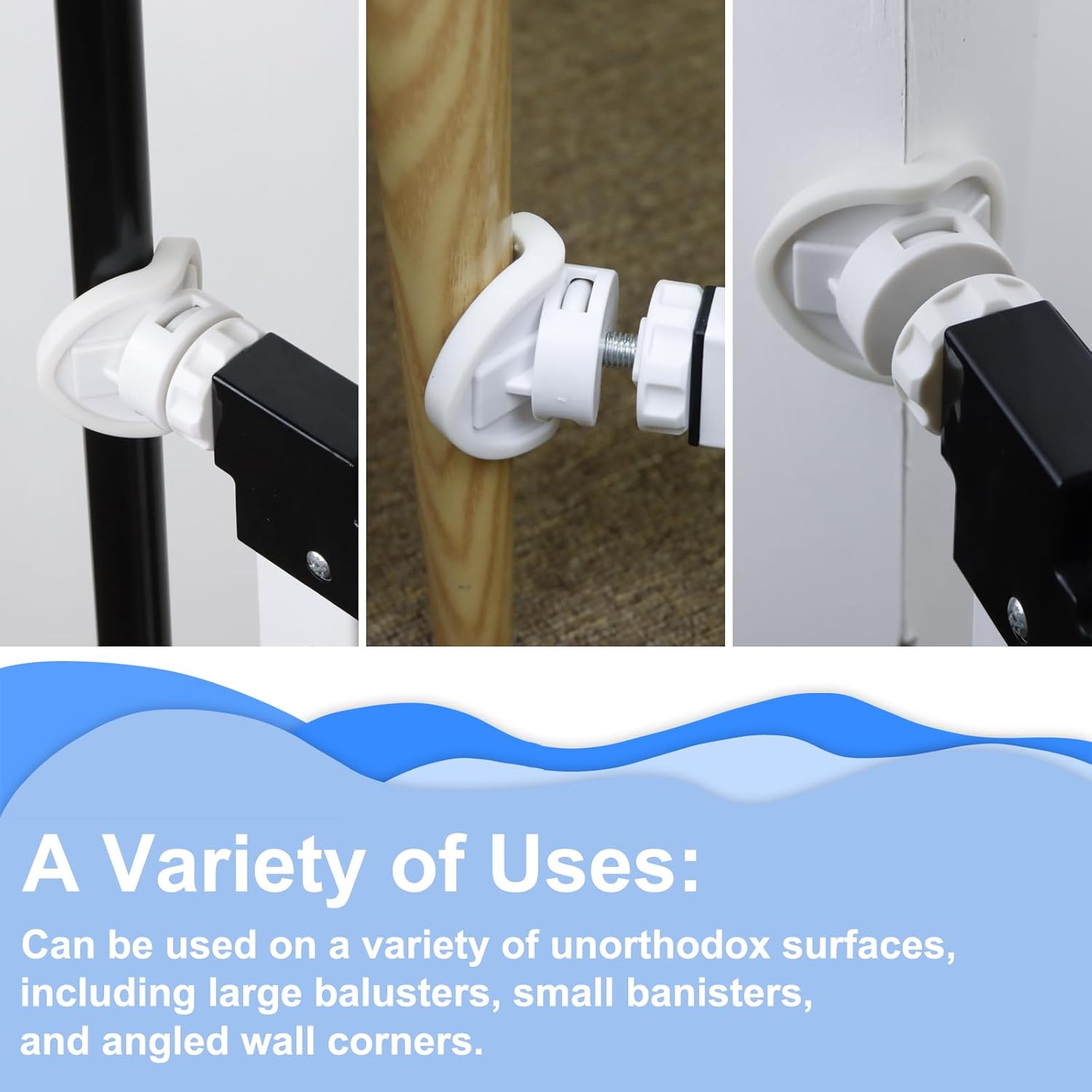 Paquete de 2 adaptadores de barandilla de puerta de bebé para puertas de escalera montadas a presión, kit de piezas de hardware universal para