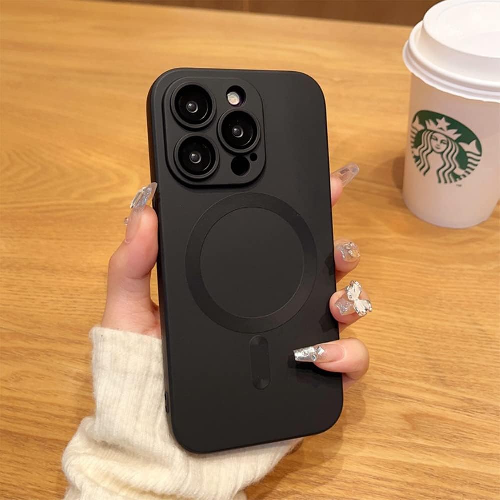 Fycyko Funda magnética para iPhone 15 Pro Max con protector completo de cámara, funda delgada de silicona compatible con MagSafe, funda protectora