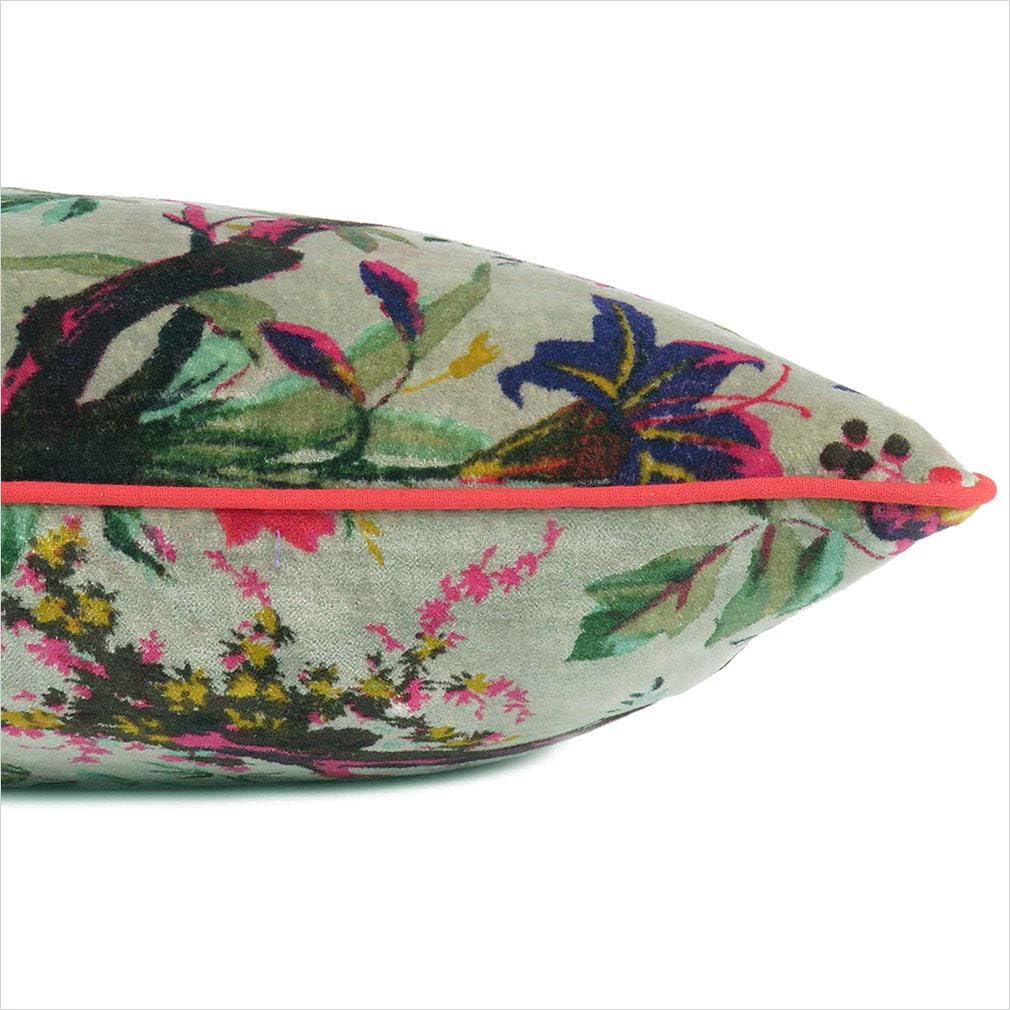 Mam Treasures – Funda de cojín de terciopelo con flores y pájaros para sofá, decoración bohemia, colorido, bohemio, chic, indio, hecho a mano, solo