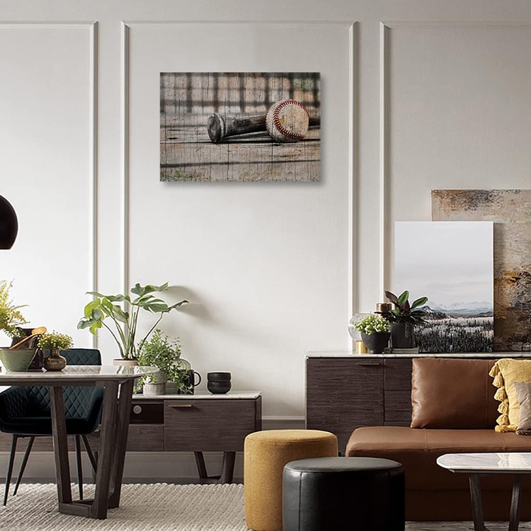 Arte de pared para habitación de niños, póster deportivo de béisbol, arte abstracto, pintura al óleo, cuadro rústico, decoración de pared de baño,