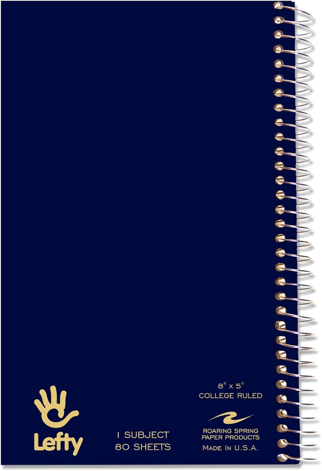 Roaring Spring Lefty – Mini cuaderno de espiral con espiral para zurdos, 1 tema, 8 x 5 pulgadas, 80 hojas blancas de papel rayado universitario,