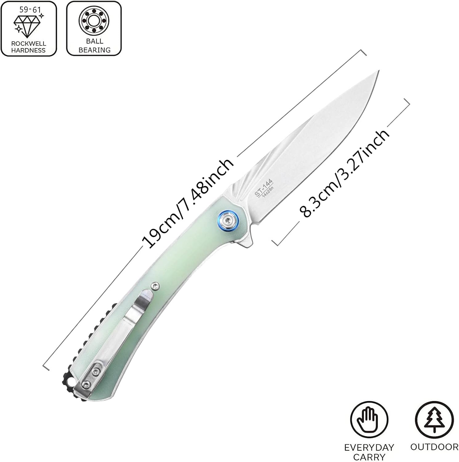 Sitivien ST144 – Cuchillo plegable, hoja de acero 14C28N, cuchillo de bolsillo con mango G10 para acampar EDC al aire libre, supervivencia,