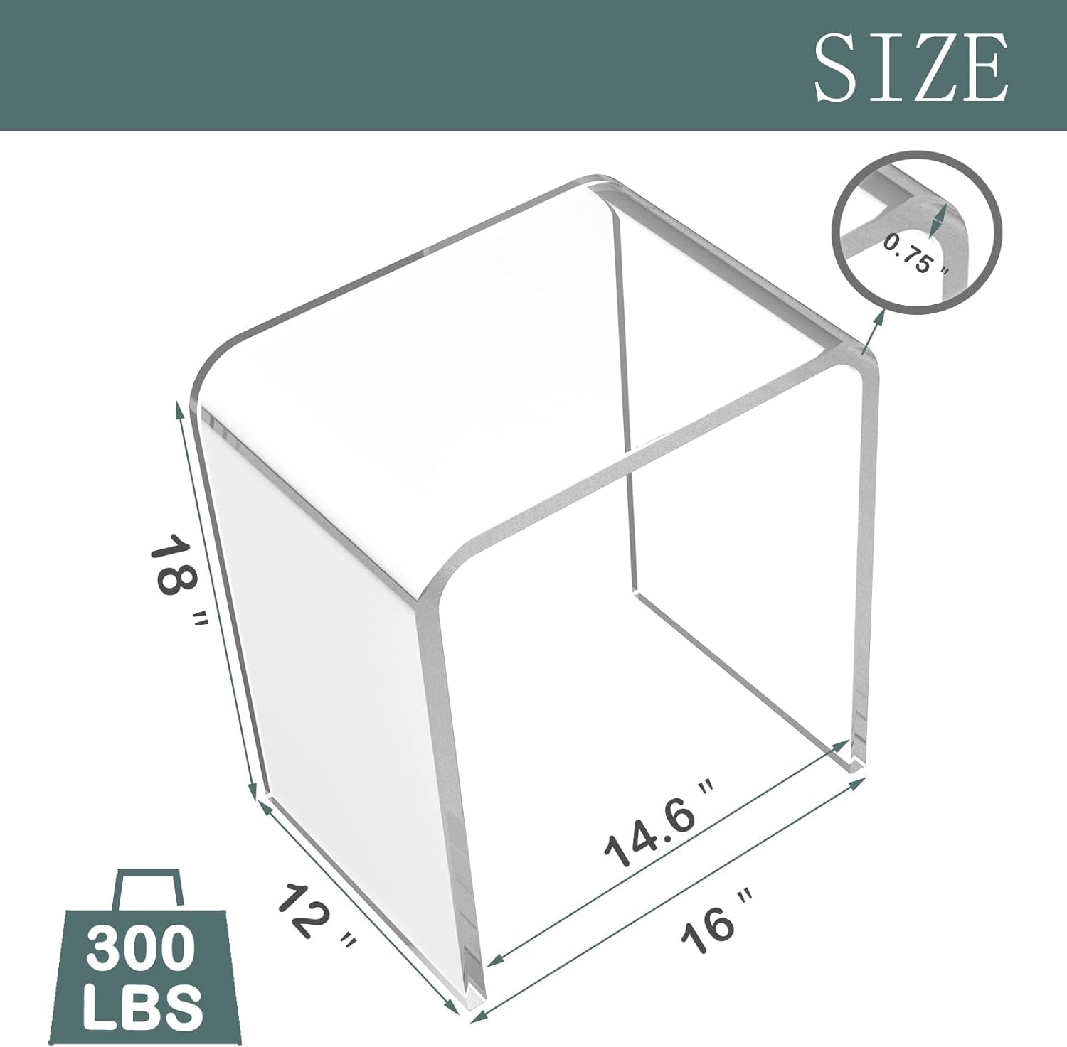 acrtmatic Mesa auxiliar de acrílico, 16 pulgadas de largo x 12 pulgadas de ancho x 18 pulgadas de alto x 34 pulgadas de grosor, mesa auxiliar para