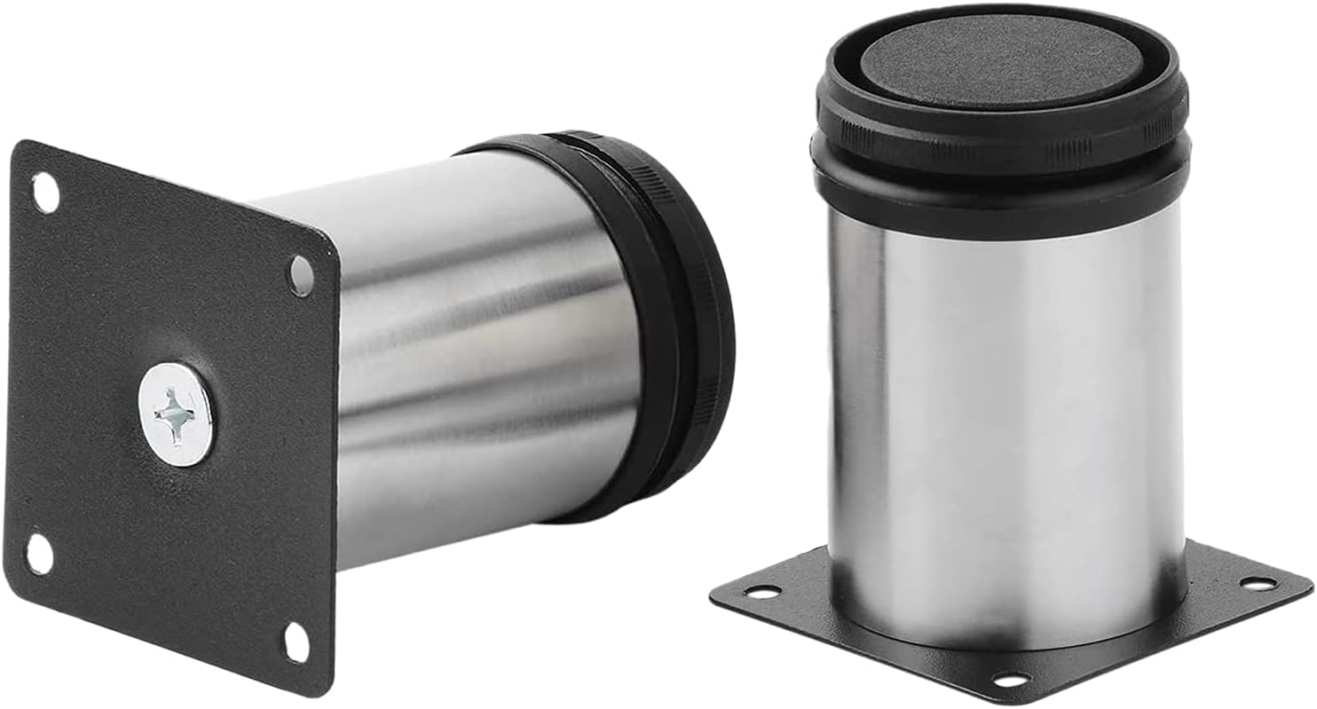4 patas ajustables para muebles de 4 pulgadas (3.937 in), patas redondas de acero inoxidable, patas redondas de gabinete, patas de cocina ajustables