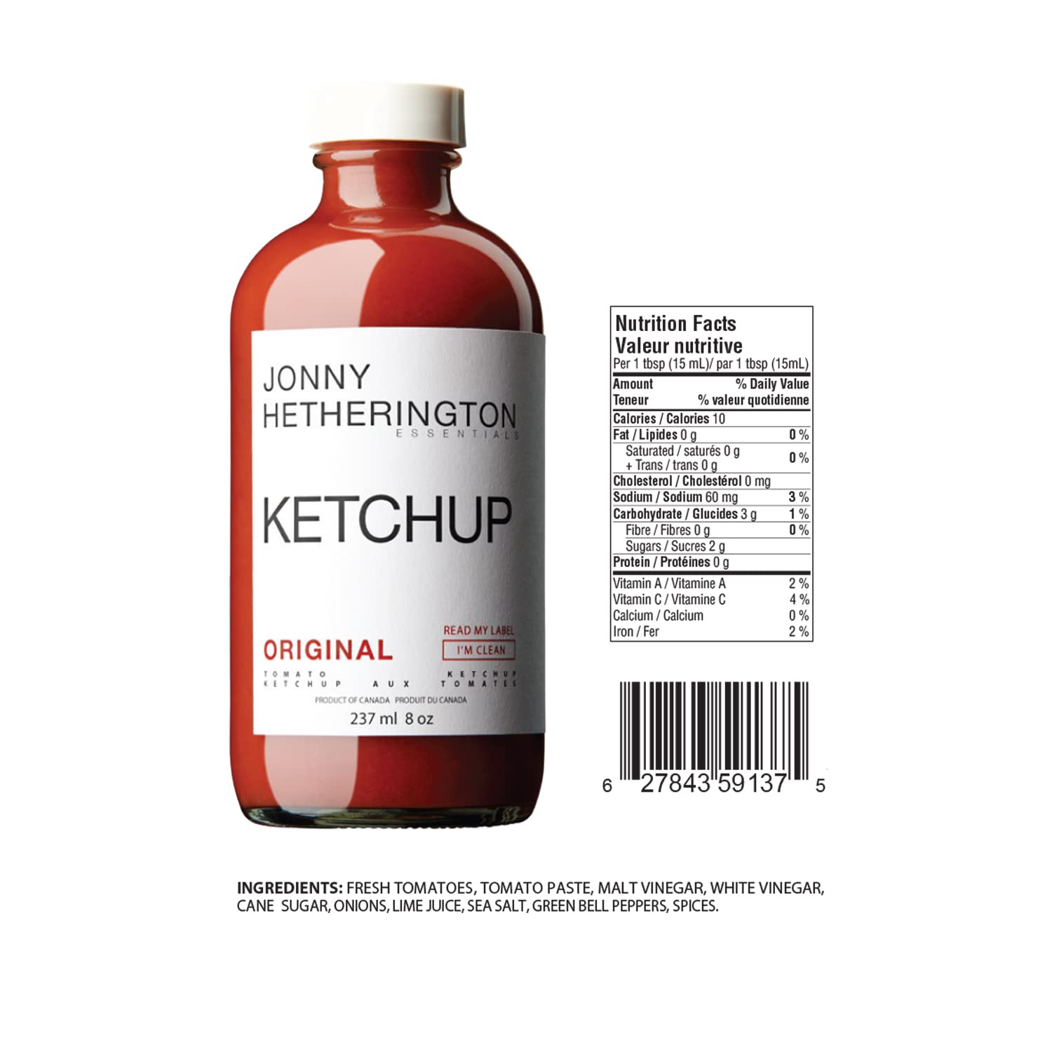 Jonny Hetherington Essentials Ketchup de tomate, ingredientes totalmente naturales, sin aditivosconservantes, cobertura perfecta para condimentos