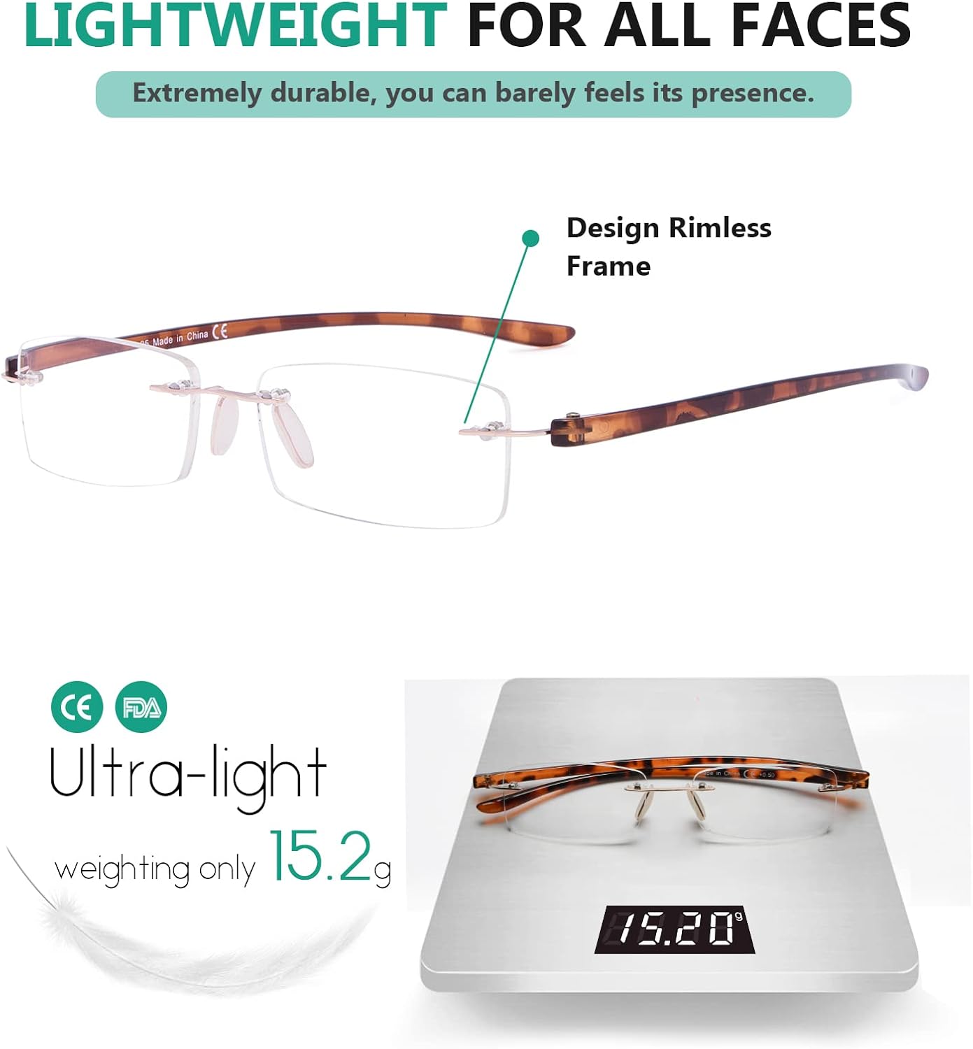Eyekepper Paquete de 6 lentes de lectura sin montura de color mixto para mujer, lentes de lectura sin marco para hombres +3.50