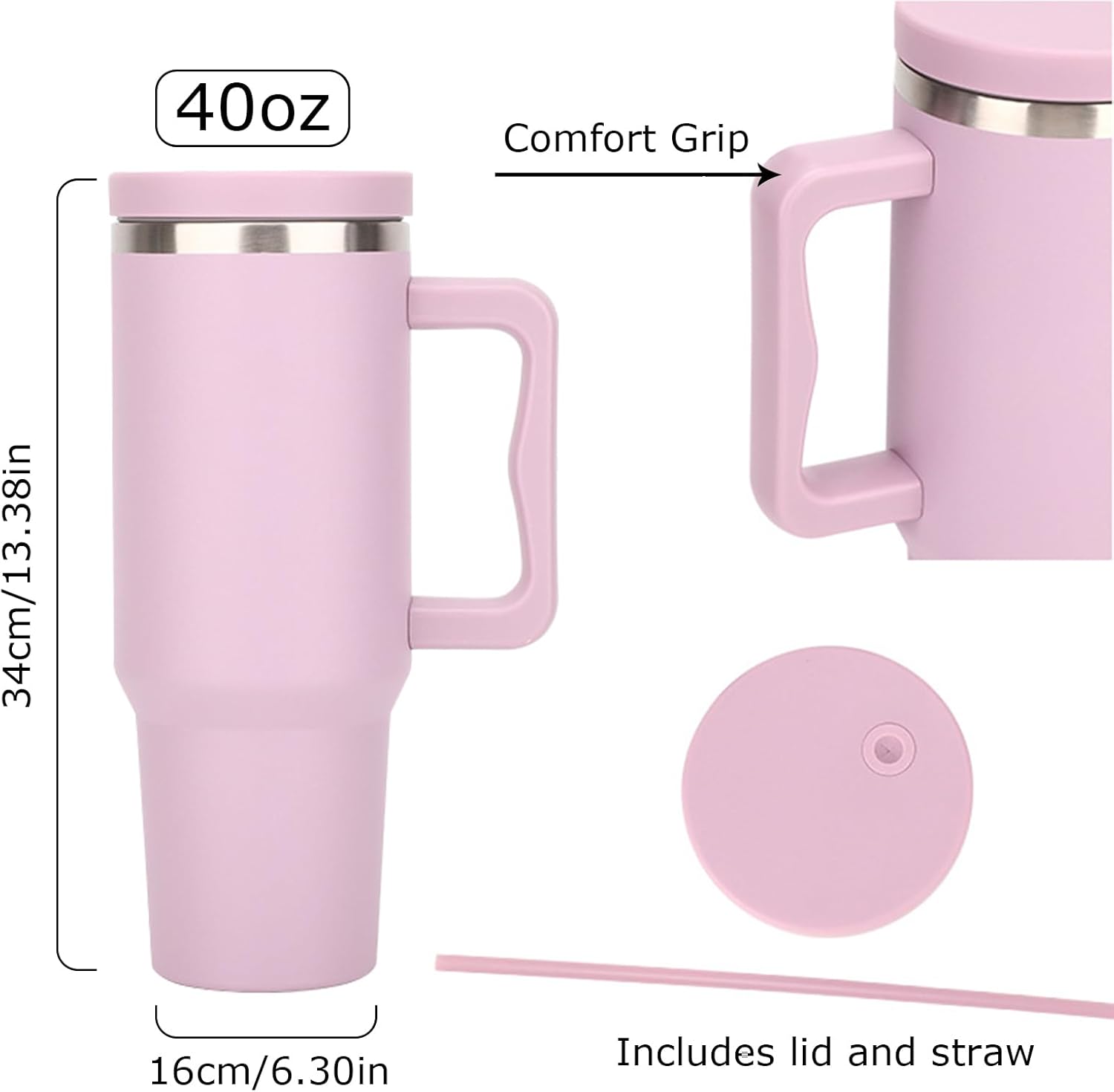Vaso personalizado con asa, taza de viaje de acero inoxidable aislada personalizada de 40 onzas con nombre grabado y tapa con pajilla, regalos