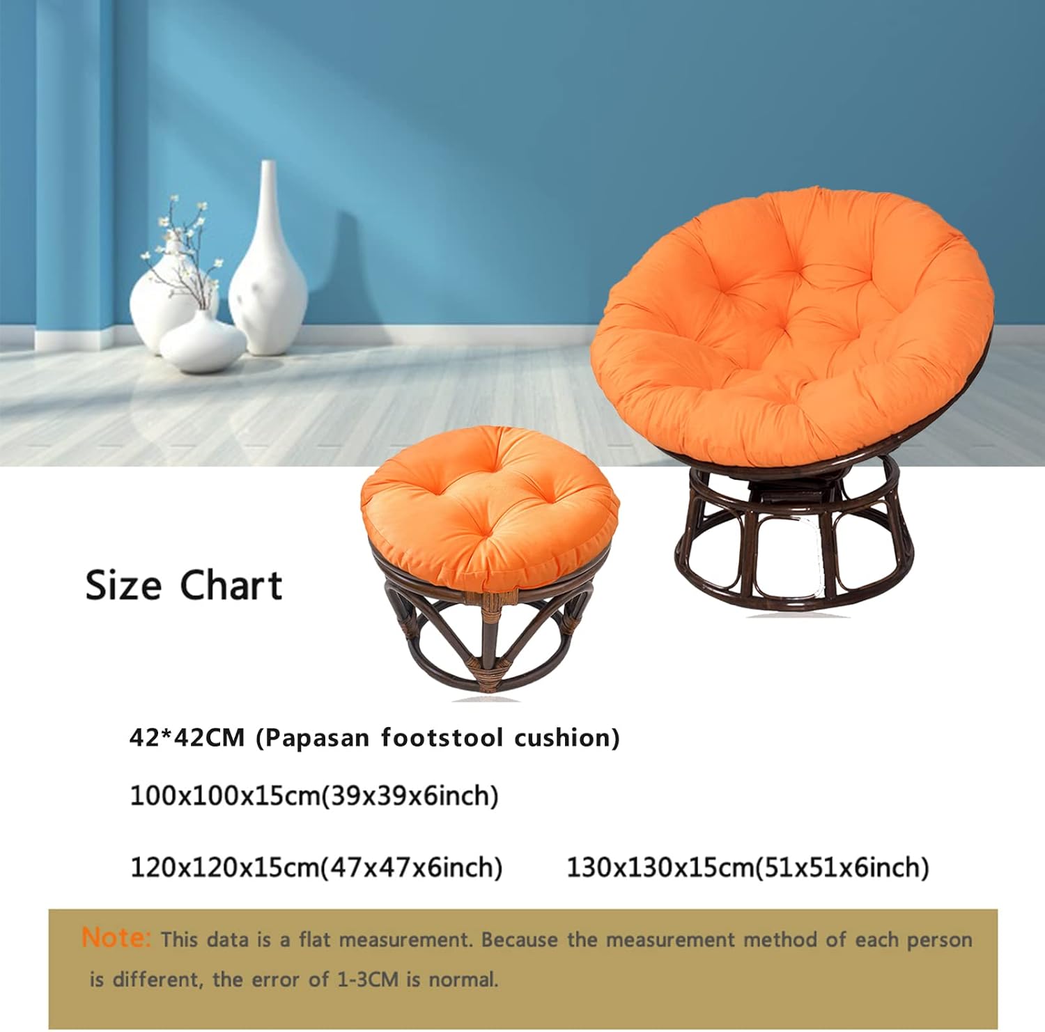 Papasan – Cojines redondos para silla + cojín para reposapiés Papasan, cojín para taburete Papasan, cojín impermeable para silla de columpio para