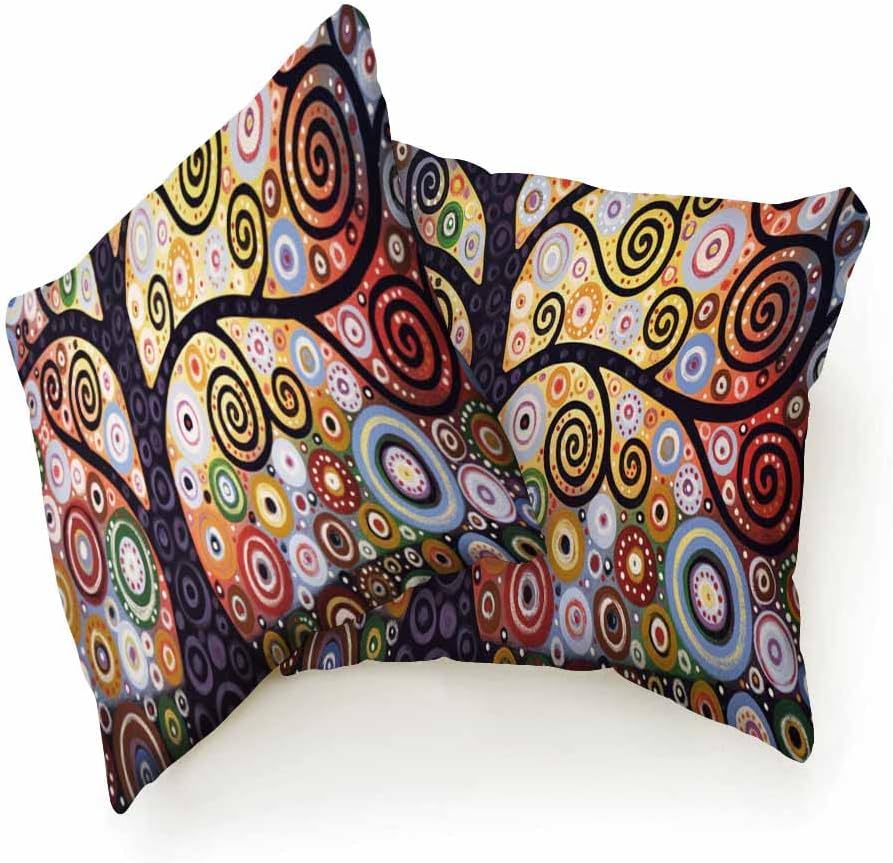 Beabes Juego de 2 fundas de almohada cuadradas y suaves con diseño de árbol de la vida, diseño de círculos coloridos y puntos para sofá, cama,