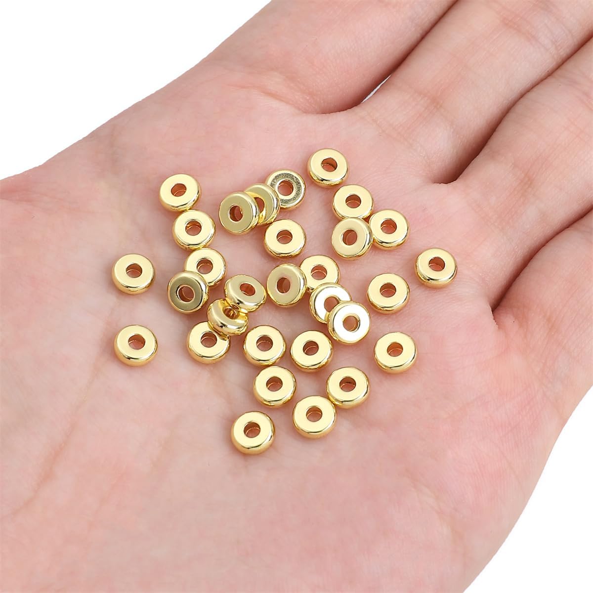 Cuentas espaciadoras de disco chapadas en oro de 14 quilates de 0.236 x 0.079 in, 50 unidades para hacer joyas, no se deslustran
