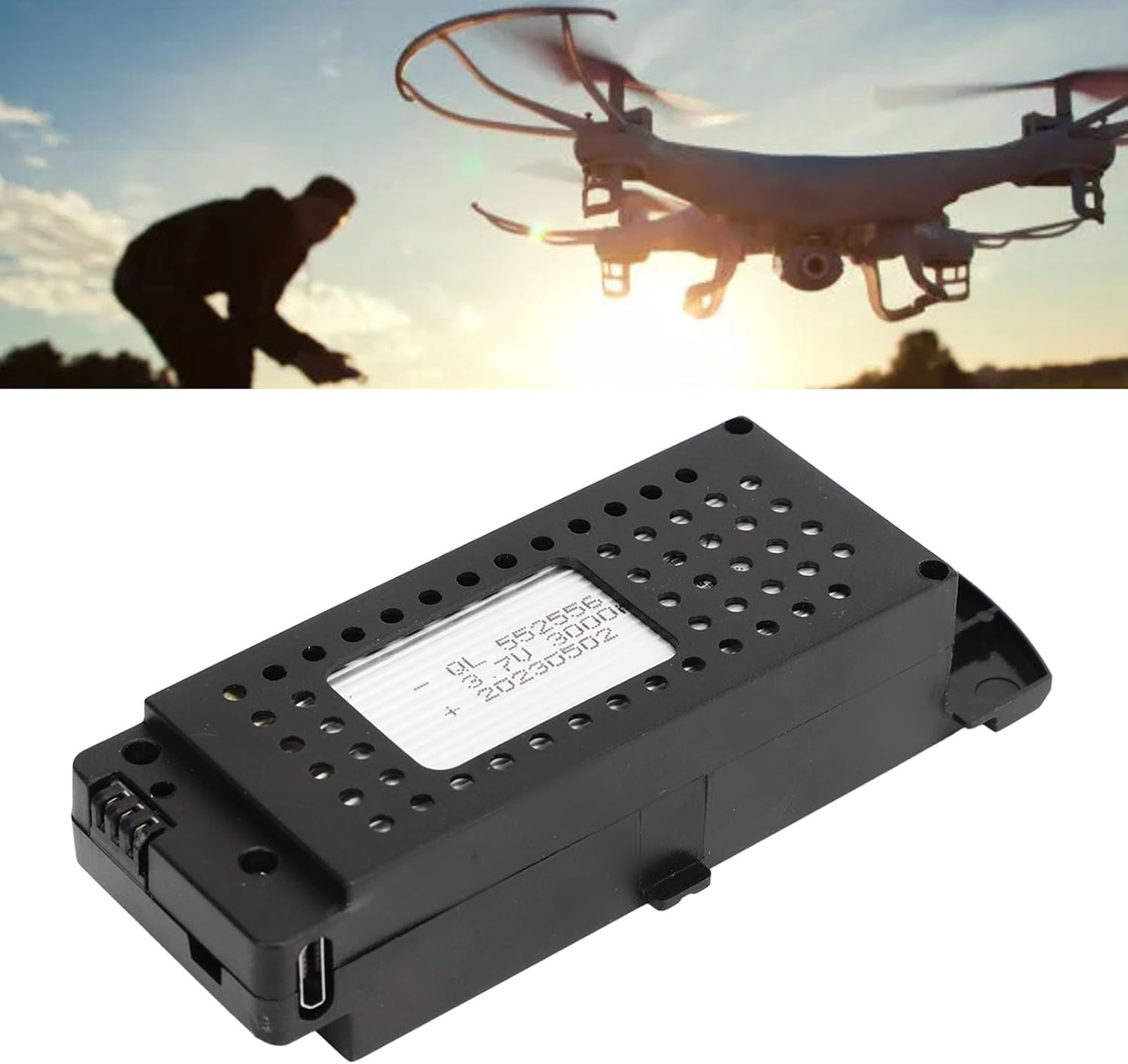 Zunate Batería de litio de 3.7 V 3000 mAh RC Drones, mini batería de vuelo inteligente, batería de repuesto UAV RC Drone Accesorios para aviones de