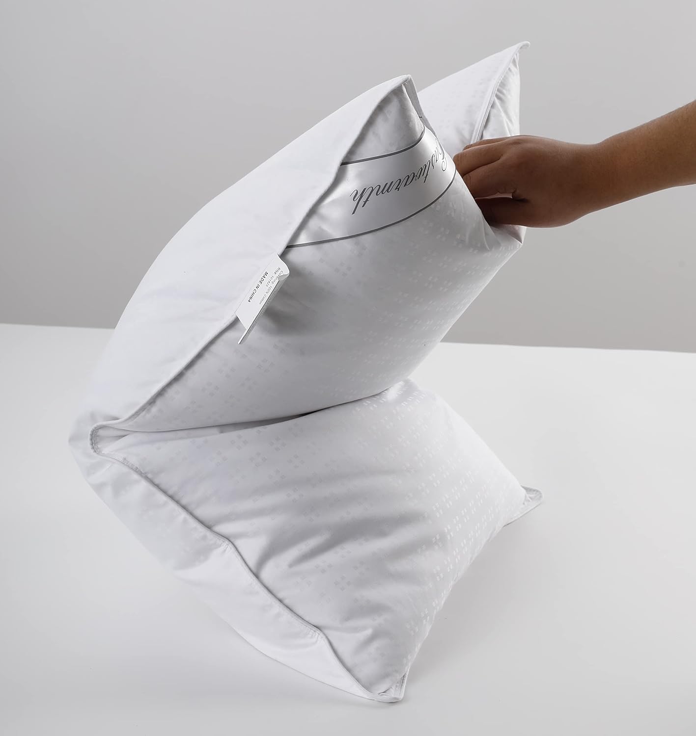 Juego de 2 almohadas de plumón de ganso natural y plumas, juego de 2 almohadas suaves 100% algodón suave, tamaño Queen de 20 x 30 pulgadas