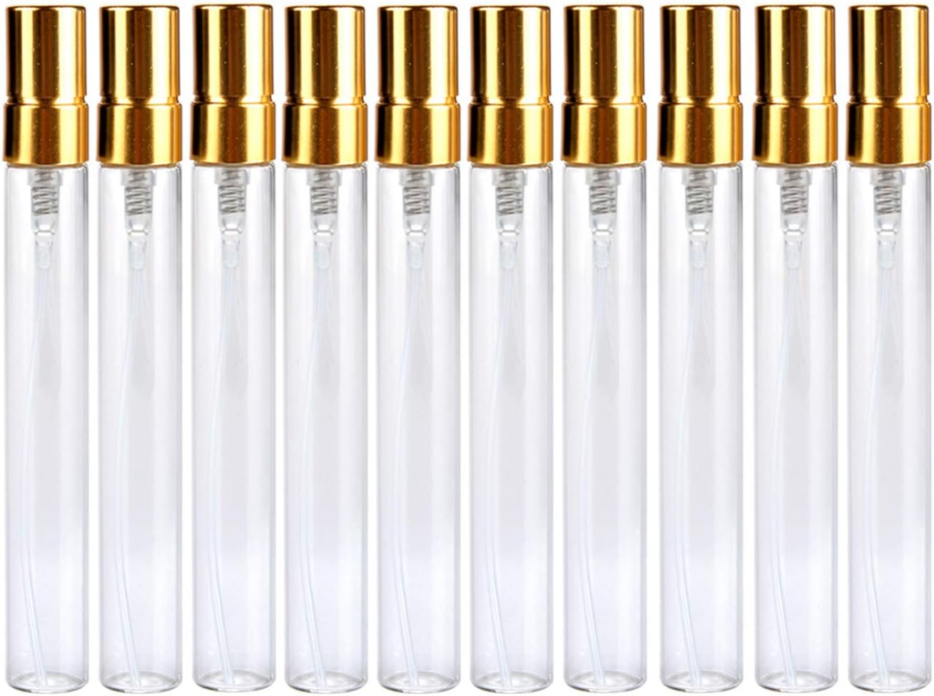 10pcs Slim Fine Mist 0.3 fl oz 13oz Gold Atomizer Botella de vidrio transparente Frasco Spray Fragancia líquida recargable Perfume Botella de aroma