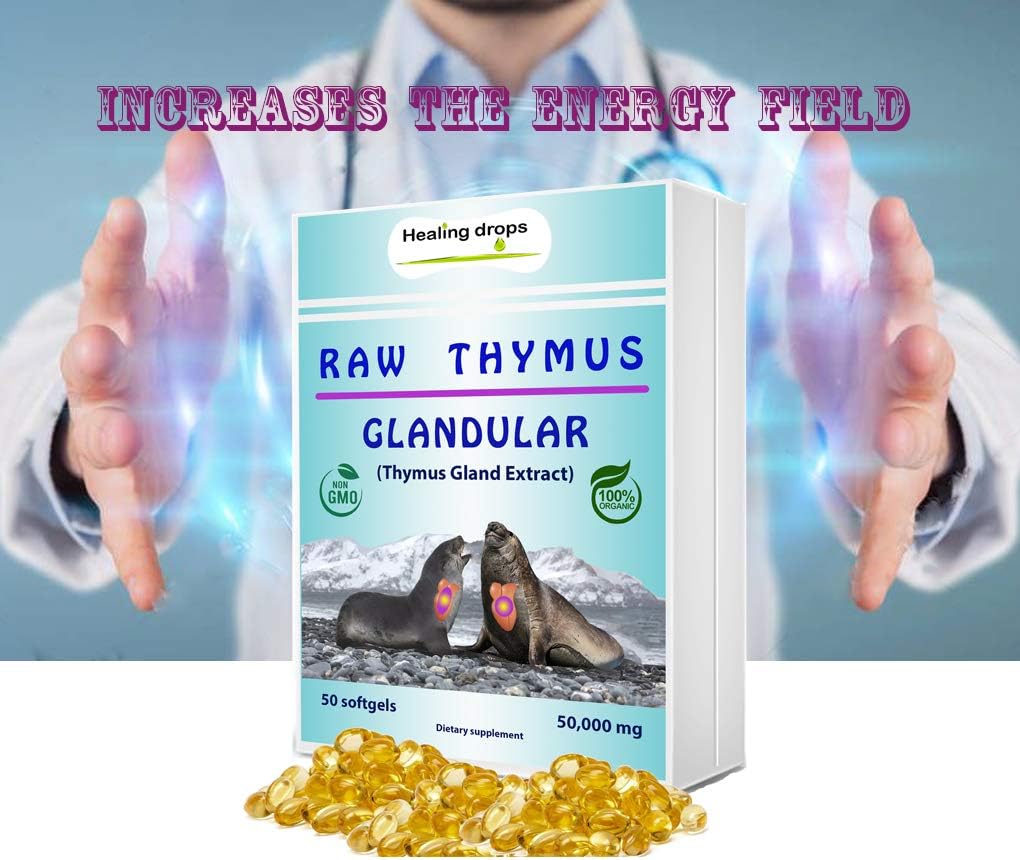 HEALING DROPS Suplemento glandular Thymus Extracto de tejido crudo – Apoya la alergia inmunológica Histamina Health Geles suaves con Harbor Seal
