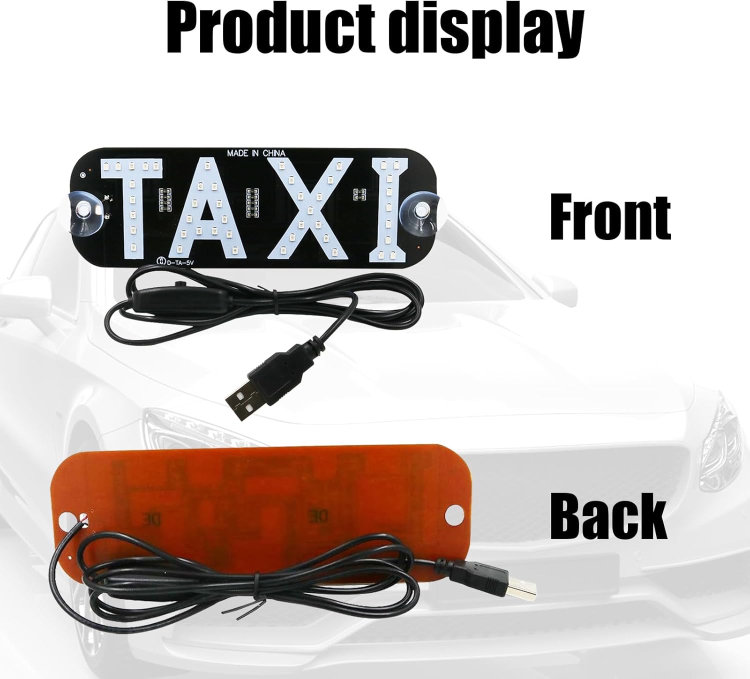 1 luz de taxi de 7.4 x 2.5 pulgadas, logotipo de luz LED de taxi intercambiable, decoración LED de taxi de PVC, lámpara de luz de taxi inversor de
