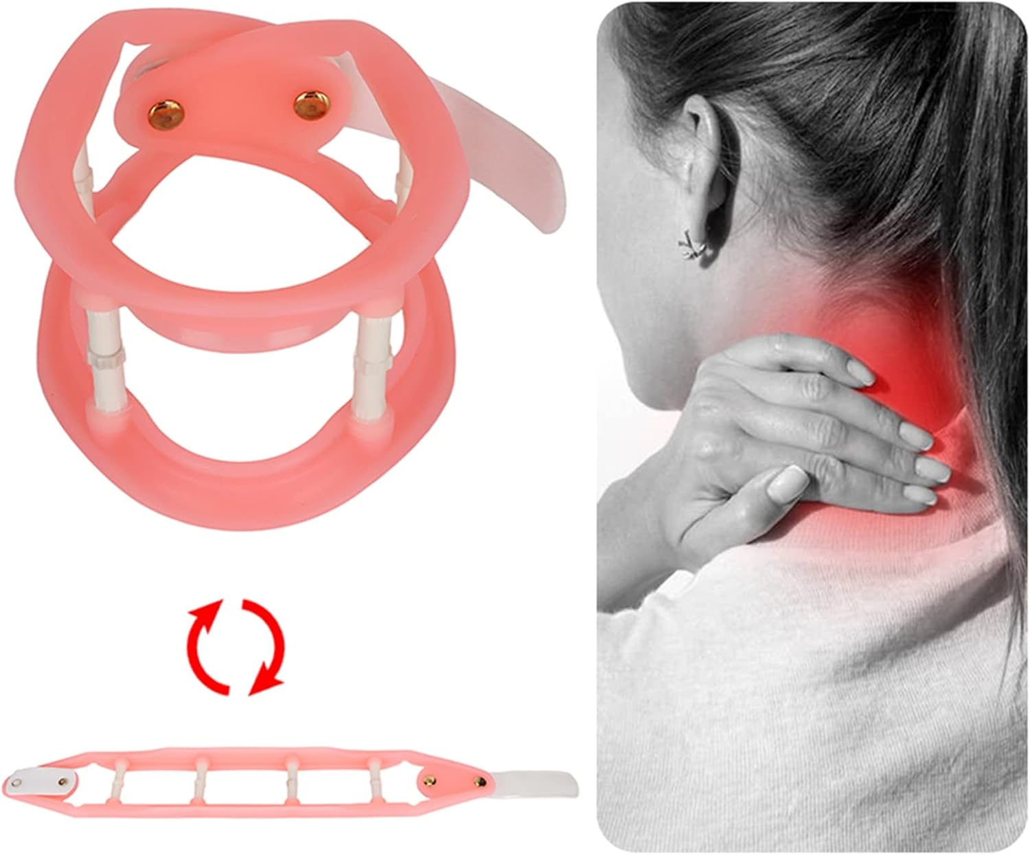 Soporte de cuello de silicona ajustable para evitar la tracción de la columna cervical del arco, corrector relajante, arco cervical (rosa)