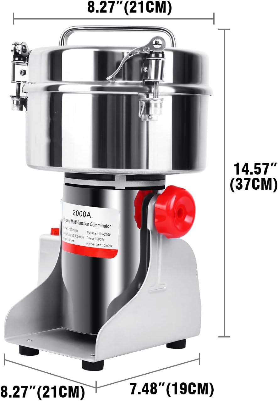 Molinillo eléctrico de grano de 70.55 oz, 3000 W, máquina de polvo de alta velocidad, tipo oscilante, malla 30-300, acero inoxidable de 32000 rpm,