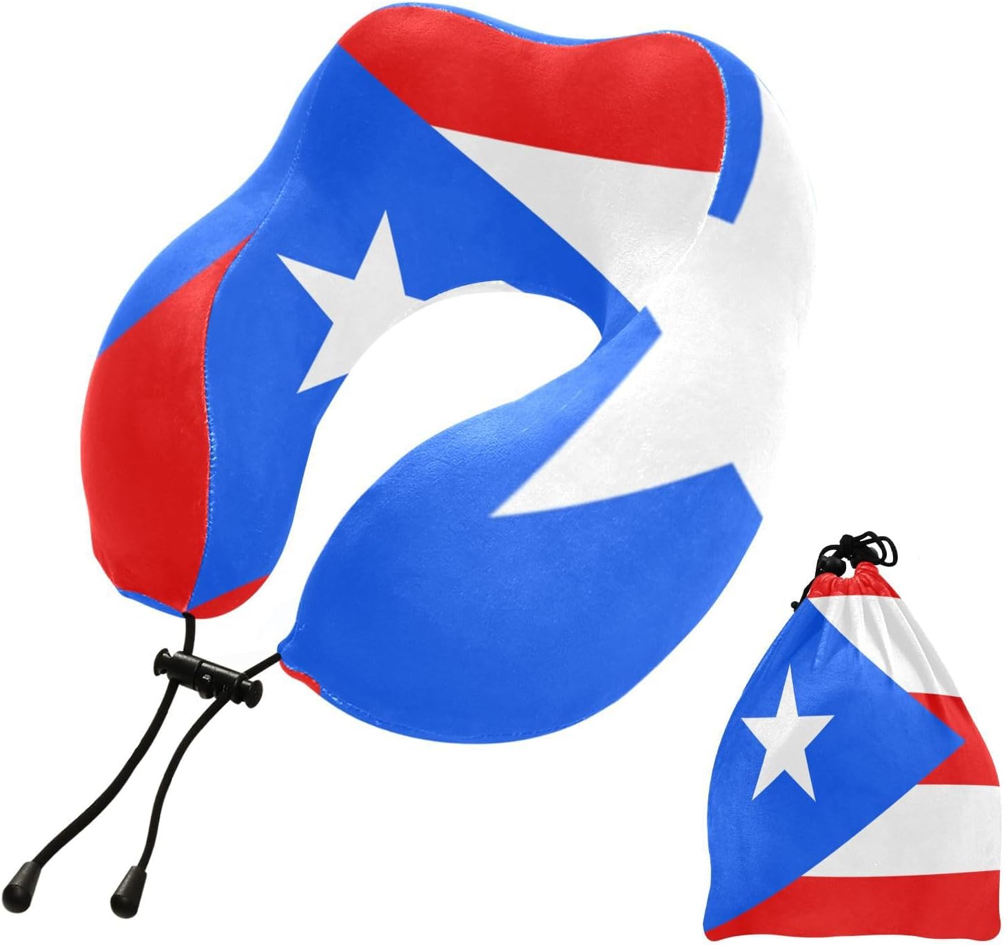 ZOEO Almohada de viaje para cabeza de cuello, bandera de Puerto Rico, acolchado de espuma viscoelástica, para dormir, avión, trenes, coches,