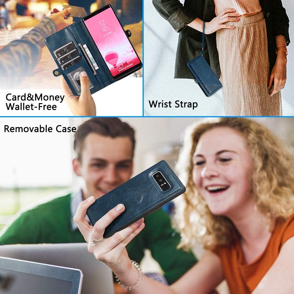 KUDEX Funda tipo cartera para Galaxy Note 8 para mujer, Note 8 con tarjetero, 2 en 1, desmontable, de piel magnética, extraíble, interior de TPU,
