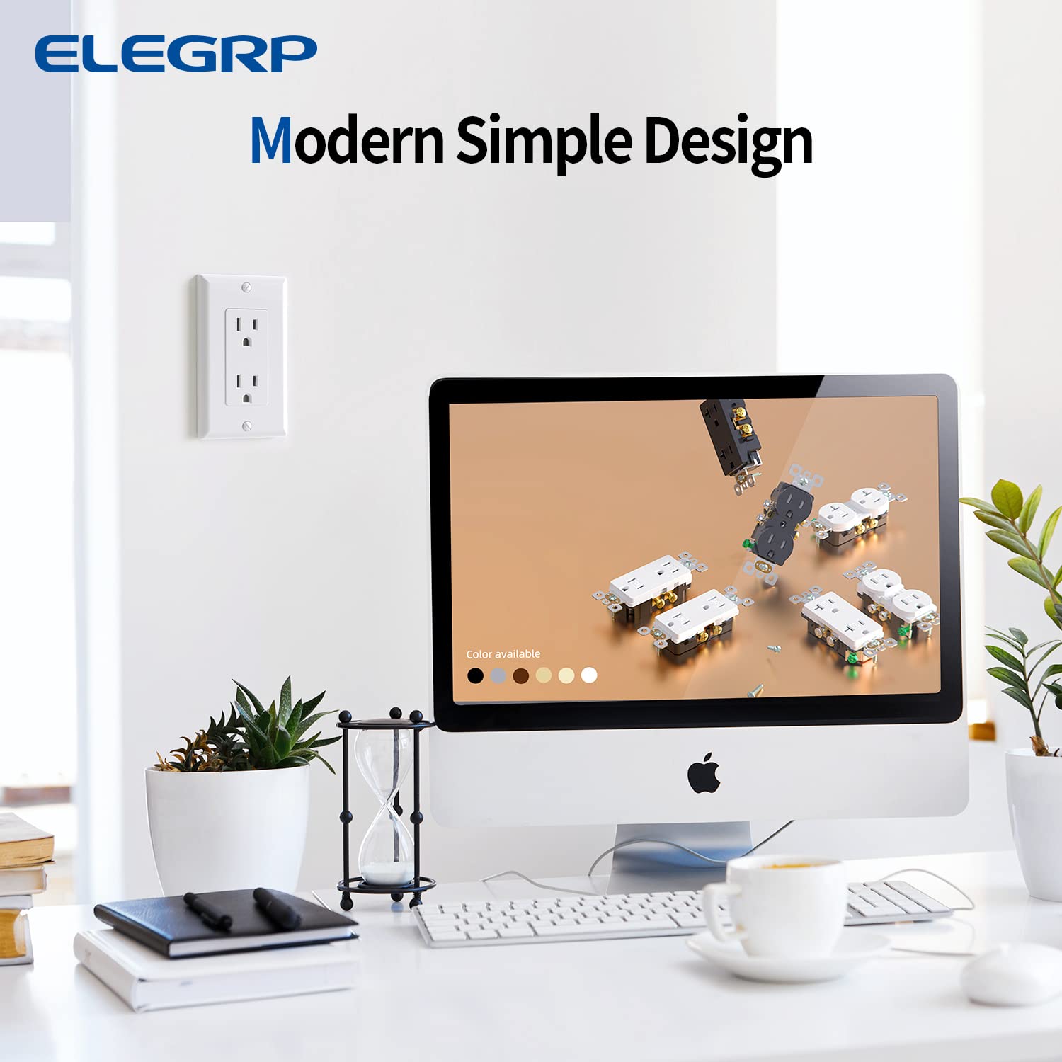 ELEGRP Receptáculo decorador, toma de pared eléctrica estándar de 15 A 125 V, 2 polos y 3 cables, resistente a manipulaciones, NEMA 5-15R, toma de