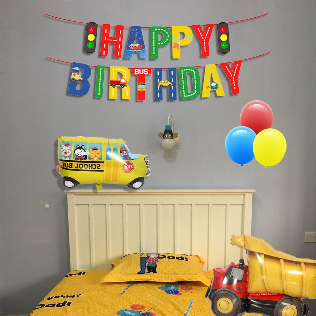 Suministros de fiesta de automóvil decoraciones de cumpleaños para niños, contiene una pancarta de tráfico, un sombrero, 2 calcomanías, 3 gafas, 5