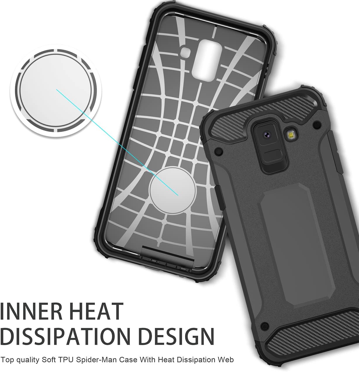 Funda para Galaxy A6 Plus 2018, Samsung A6+ 2018 con protector de pantalla HD, doble capa protectora delgada híbrida para teléfono celular, funda a