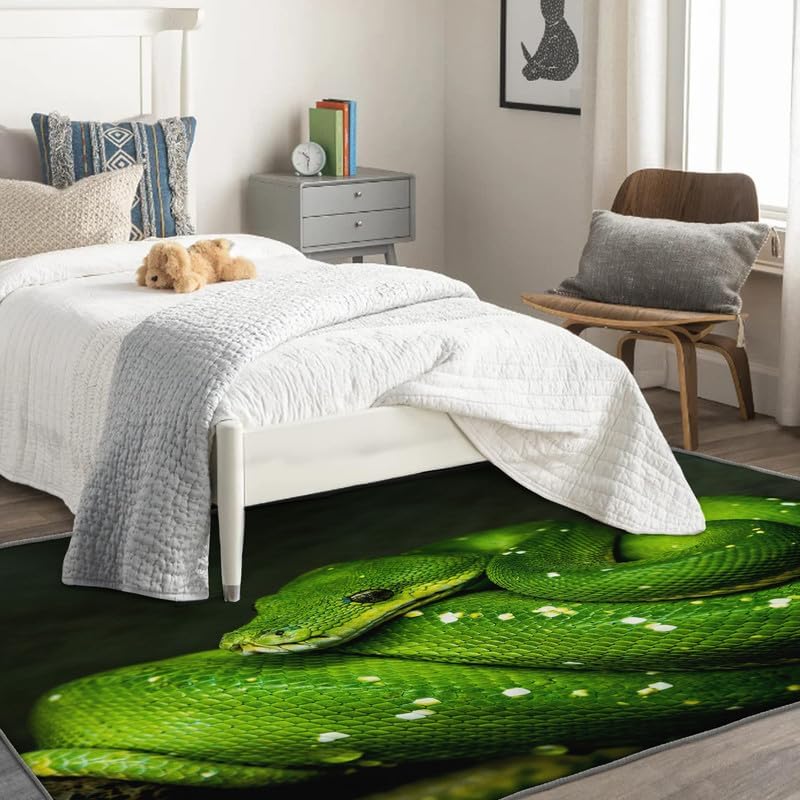 Alfombra de 2 x 3 pies, alfombra de área pequeña de serpiente, lavable para entrada, sala de estar, dormitorio, alfombra de reptil, antideslizante,