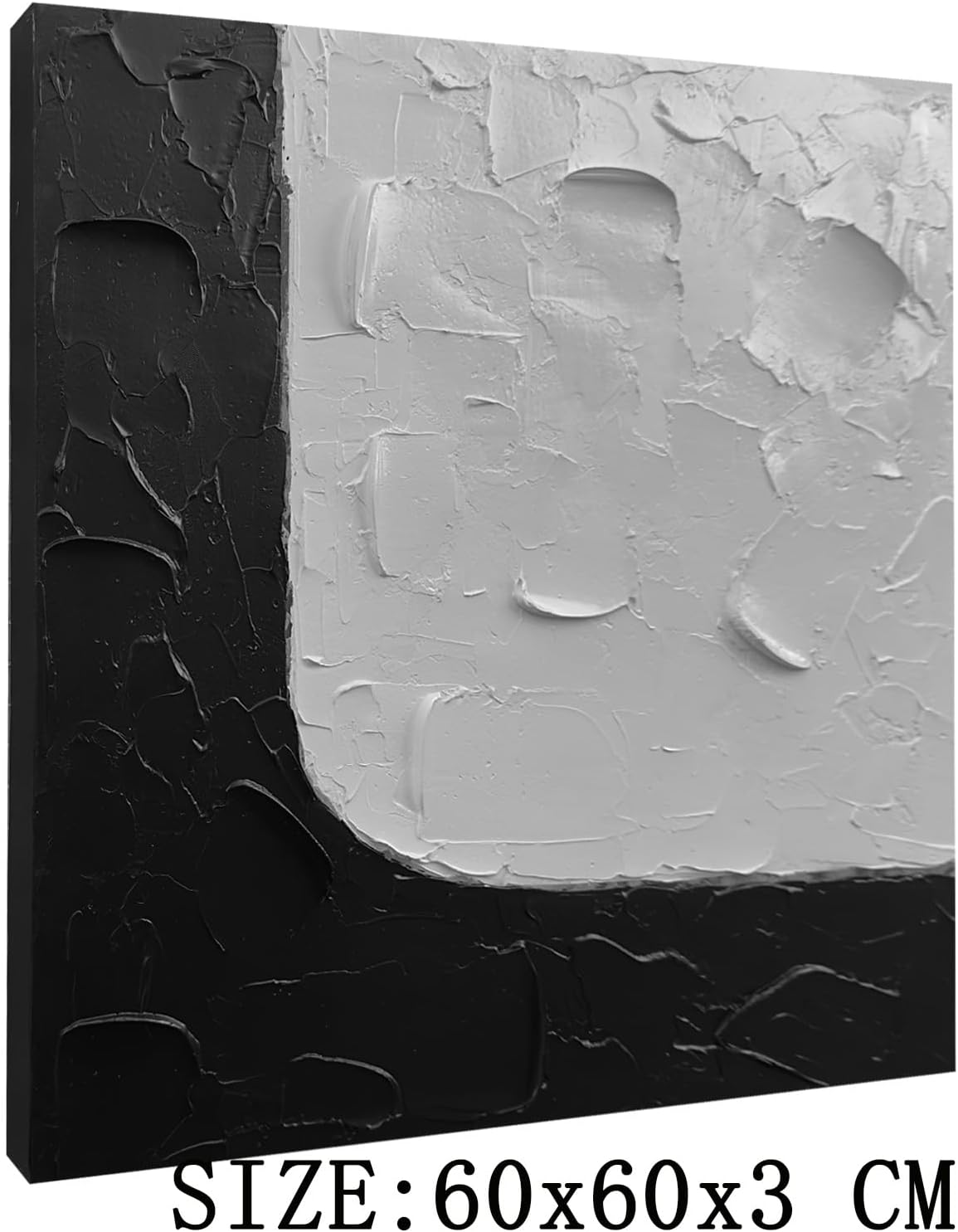 zoinart Lienzo pintado a mano en blanco y negro, arte de pared de 24 x 24 pulgadas, pinturas abstractas texturizadas, minimalista, contemporáneo,
