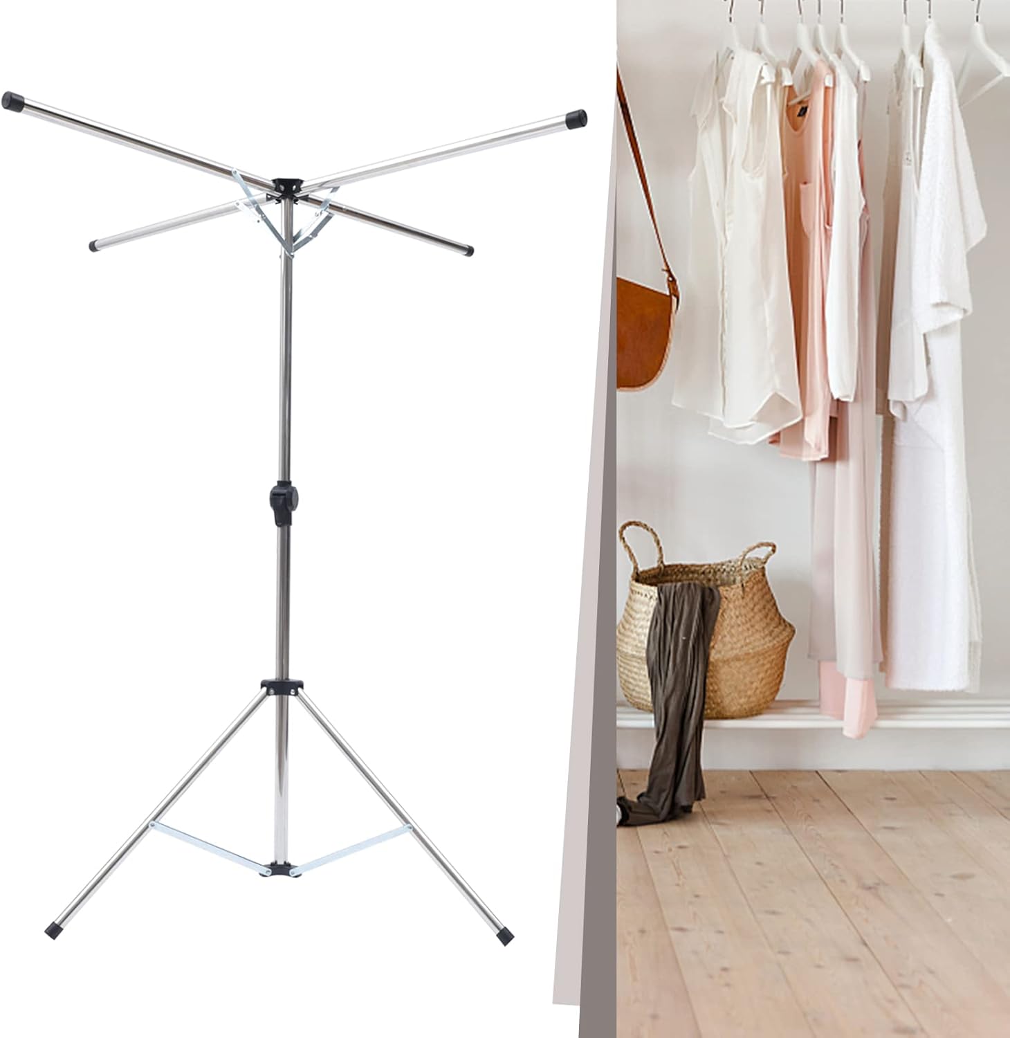 Trípode plegable portátil para secar ropa, colgador de ropa de acero, soporte plegable, artículos esenciales para el hogar para dormitorios