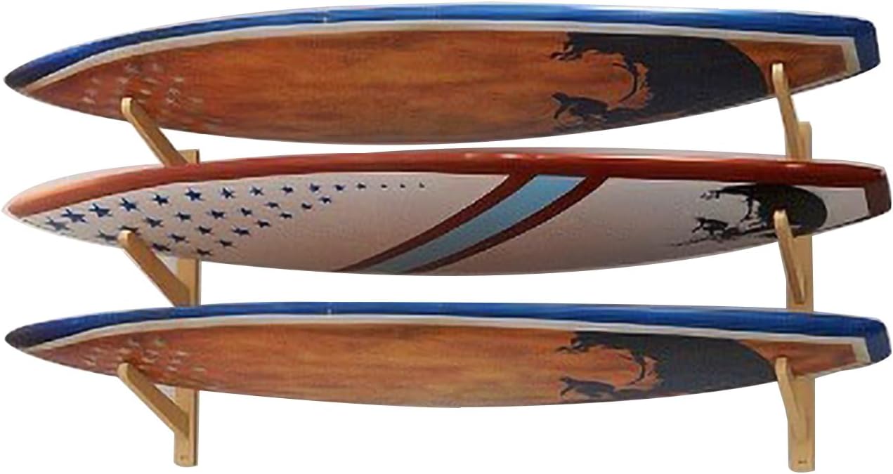 Stranthother Soporte de pared para tabla de surf, 3 tablas de surf, soporte de madera maciza para tablas de surf, soportes de tabla de surf para
