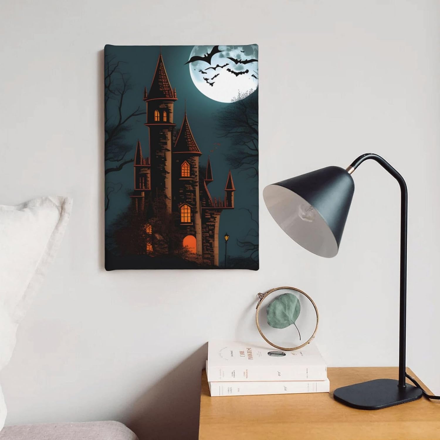 yvkew Arte de pared de castillo de Halloween por la noche, pintura en lienzo, decoración del hogar, pinturas de arte abstracto, regalos, arte