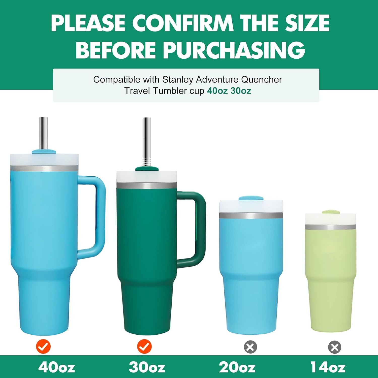 Popote de acero inoxidable de repuesto para vaso de viaje Stanley Adventure y vasos Simple Modern de 40 onzas, 8 popotes de metal reutilizables con
