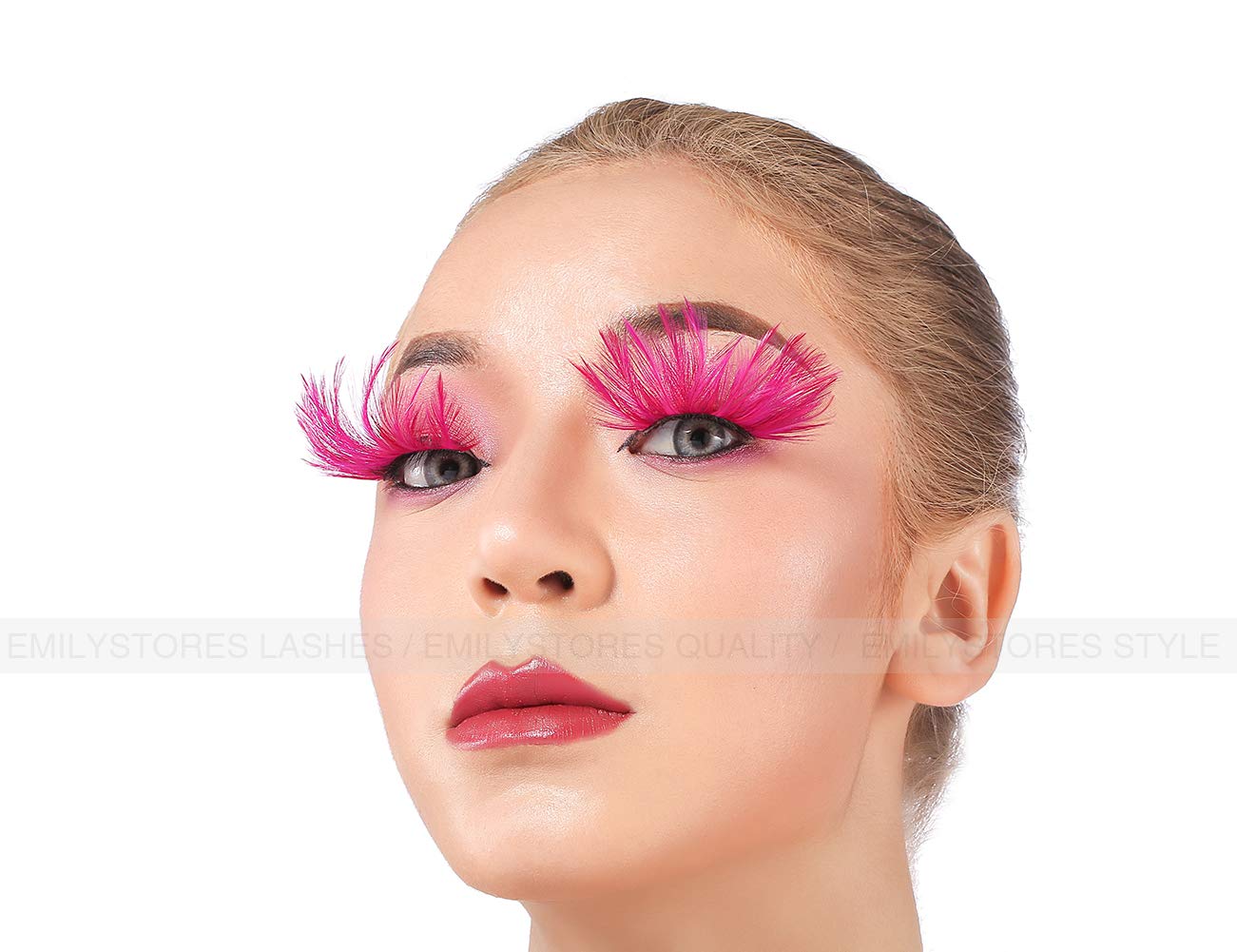 EMILYSTORES – Pestañas para disfraz de plumas sintéticas rosas para Halloween, pestañas dramáticas, aspecto de fiesta, 1 par