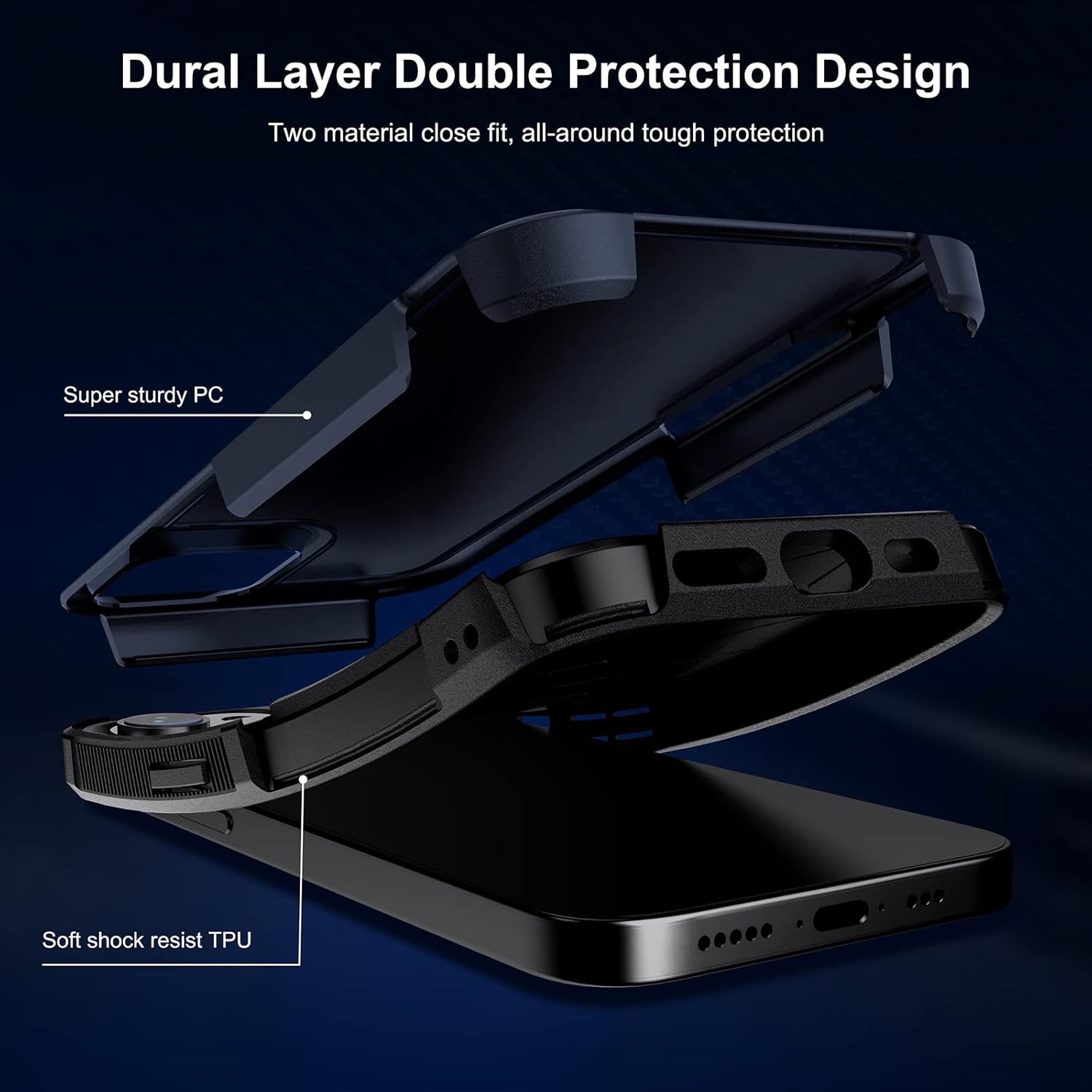 BOJEEL Funda para iPhone 14 Pro Max, doble capa de cuerpo completo a prueba de golpes, compatible con iPhone 14 Pro Max de 6.7 pulgadas (azul)