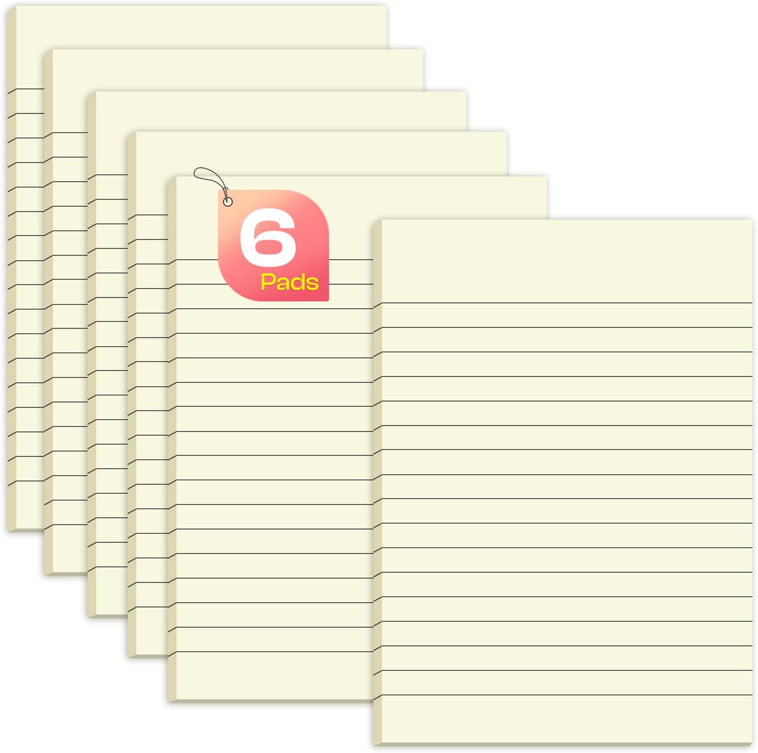 Bloc de notas adhesivas de 4 x 6, 6 blocs, notas adhesivas amarillas con líneas, 30 hojasbloc, blocs adhesivos fáciles de publicar, bloc de notas