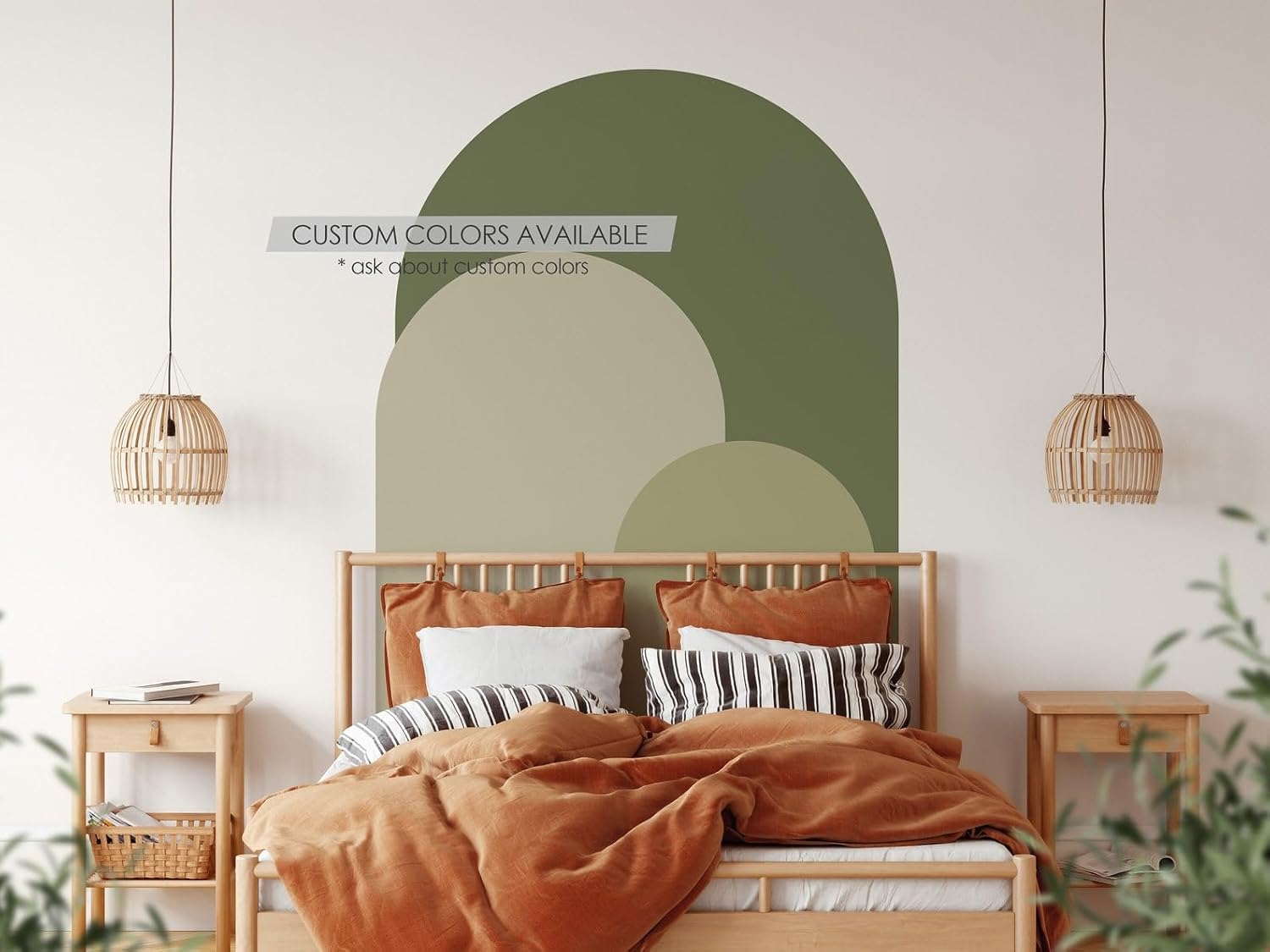 Calcomanía de pared de arco moderno verde oliva, adhesivo de pared para despegar y pegar, mural bohemio autoadhesivo extraíble, calcomanía para