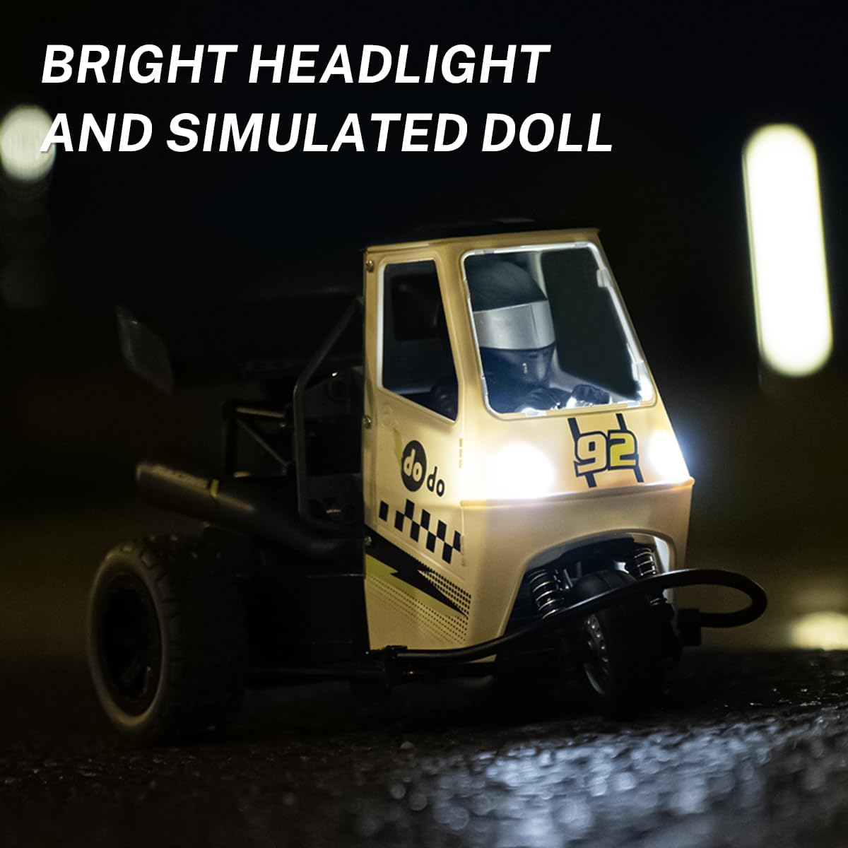 ACAMMZAR Coche de control remoto para niños, motocicleta RC 116, 22+kmh, control remoto de tres ruedas, con luz, spray para niños y niñas, regalo de