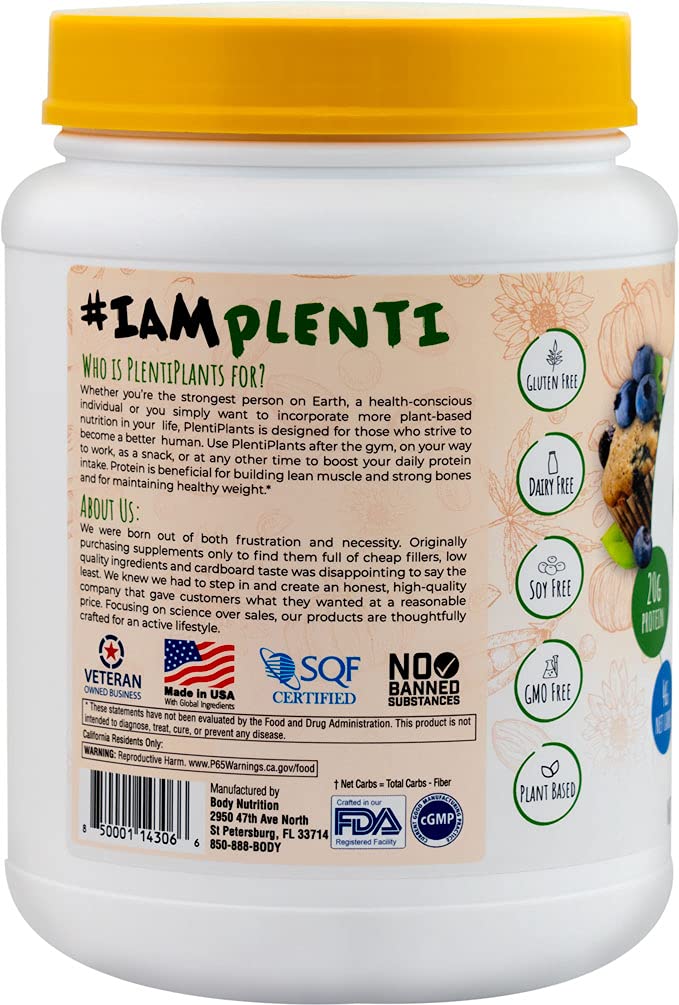 Body Nutrition PlentiPlants Proteína a base de plantas (magdalena de arándanos, 2 libras)