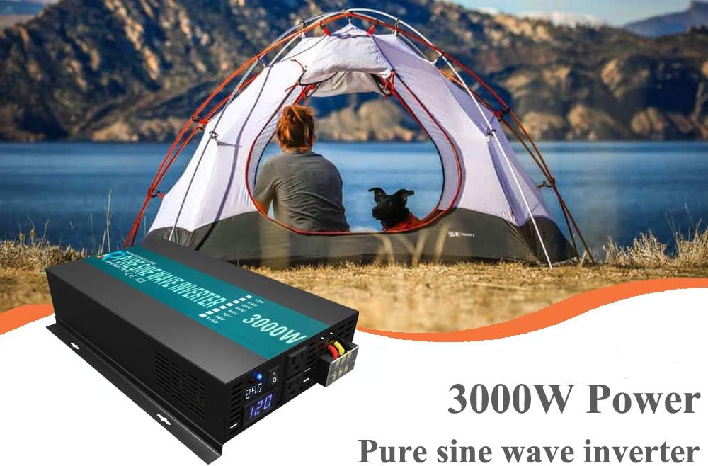 WZRELB Inversor de energía solar confiable de 3000 W fuera de la red Convertidor de voltaje de 24 V CC Pantalla LED de onda sinusoidal pura Dual