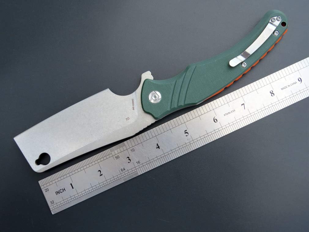 Eafengrow CH3531-G10 – Cuchillo plegable D2 con hoja de acero para acampar, mango G10, mecanismo de bloqueo confiable, cuchillo aleta para