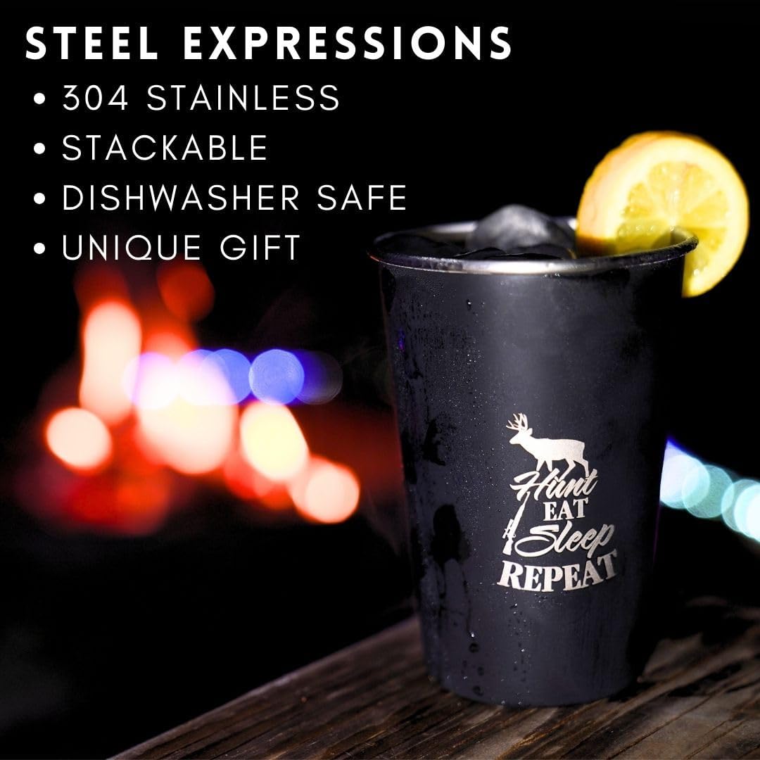 Steel Expressions – Vasos de acero inoxidable de 16 onzas, apilables y duraderos, para campamento, reutilizables y aptos para lavavajillas, juego de
