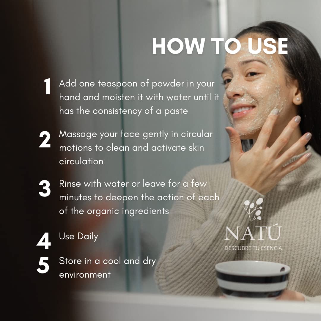 Natu – Polvo limpiador facial – Limpieza profunda de poros, ideal para puntos negros, espinillasacné, suaviza la piel y restaura el Ph,