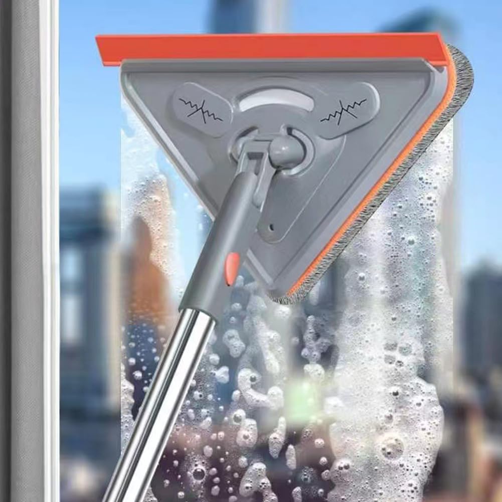 Trapeador de limpieza de pared, limpiador de ventanas con mango largo de longitud ajustable, herramienta de limpieza de zócalo giratorio de 360