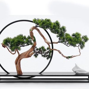 Bonsái artificial estilo chino árboles artificiales bienvenidos árboles de pino marcos de metal, figuras de cerámica, decoración de sala de estar y Bonsái artificial estilo chino árboles artificiales bienvenidos árboles de pino marcos de metal, figuras de cerámica, decoración de sala de estar y