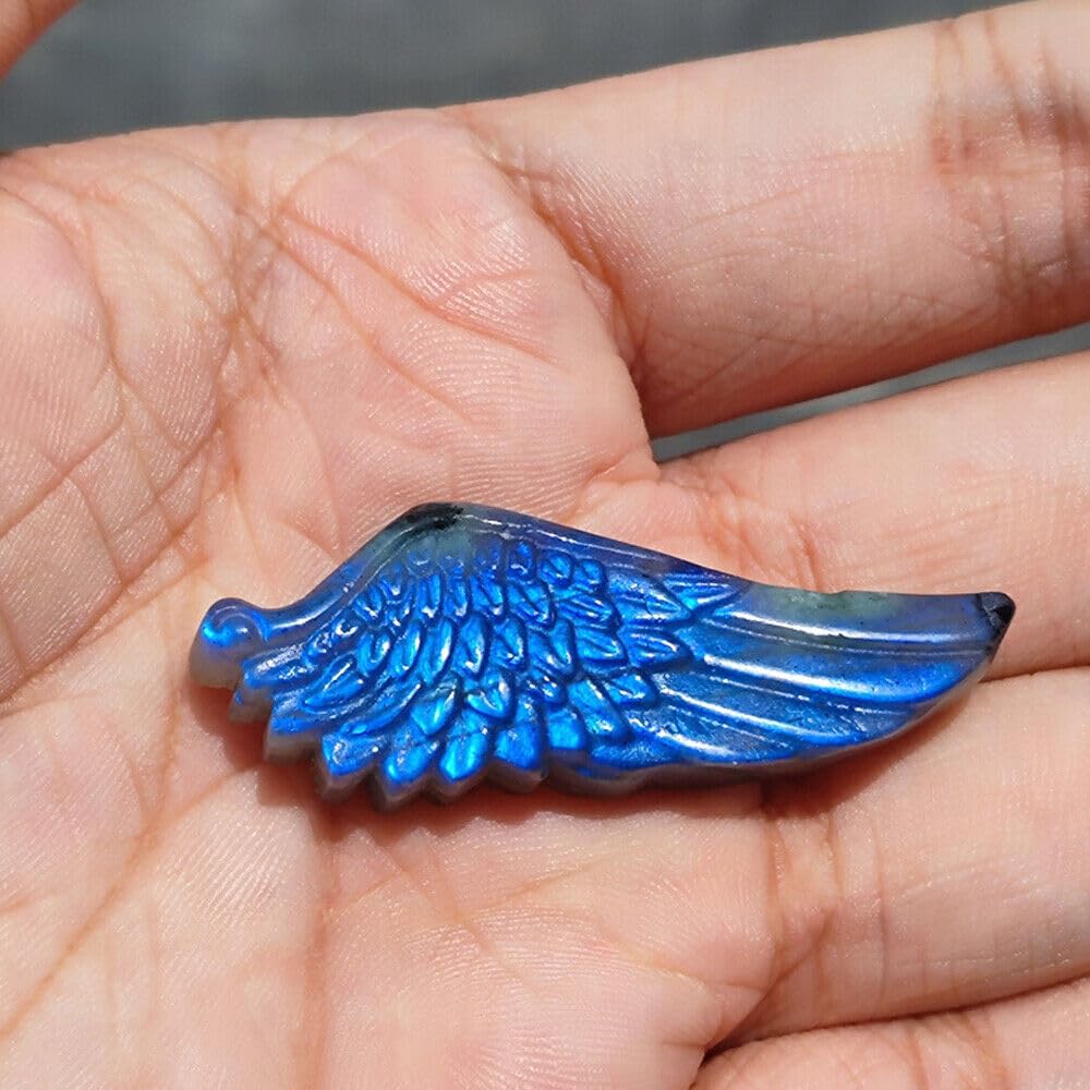 TEAMWILL Labradorita natural tallada a mano, ángel de media ala, cristal de cuarzo, curación de Reiki, figuras coleccionables, regalo de arte