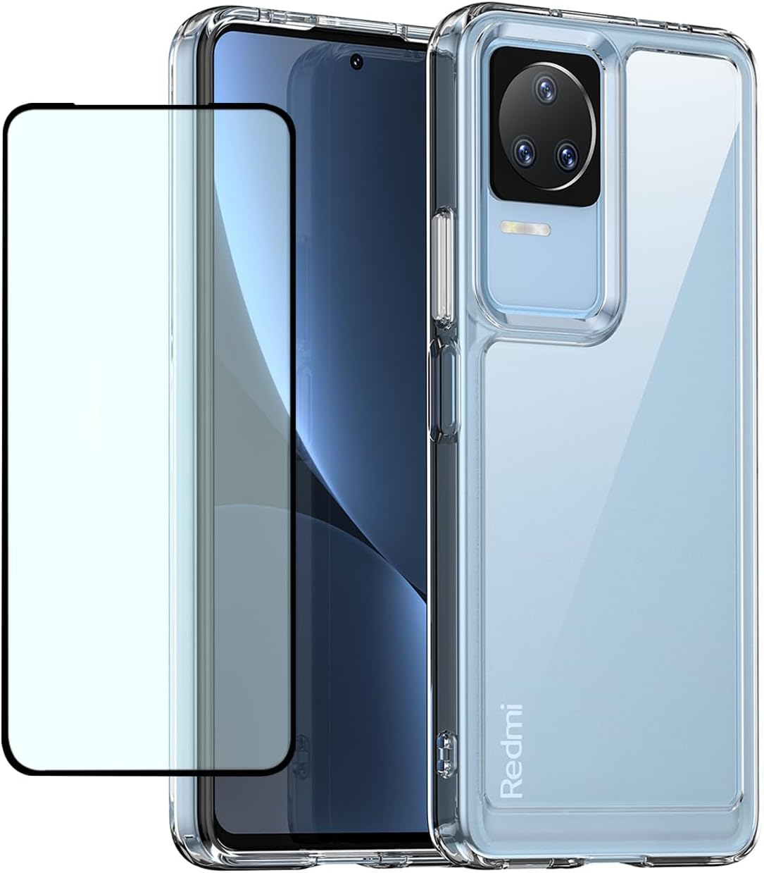 GTBDEKI Funda transparente para Poco F4 5G, Redmi K40S 22021211RG con protector de pantalla, antiarañazos, a prueba de golpes, transparente, de