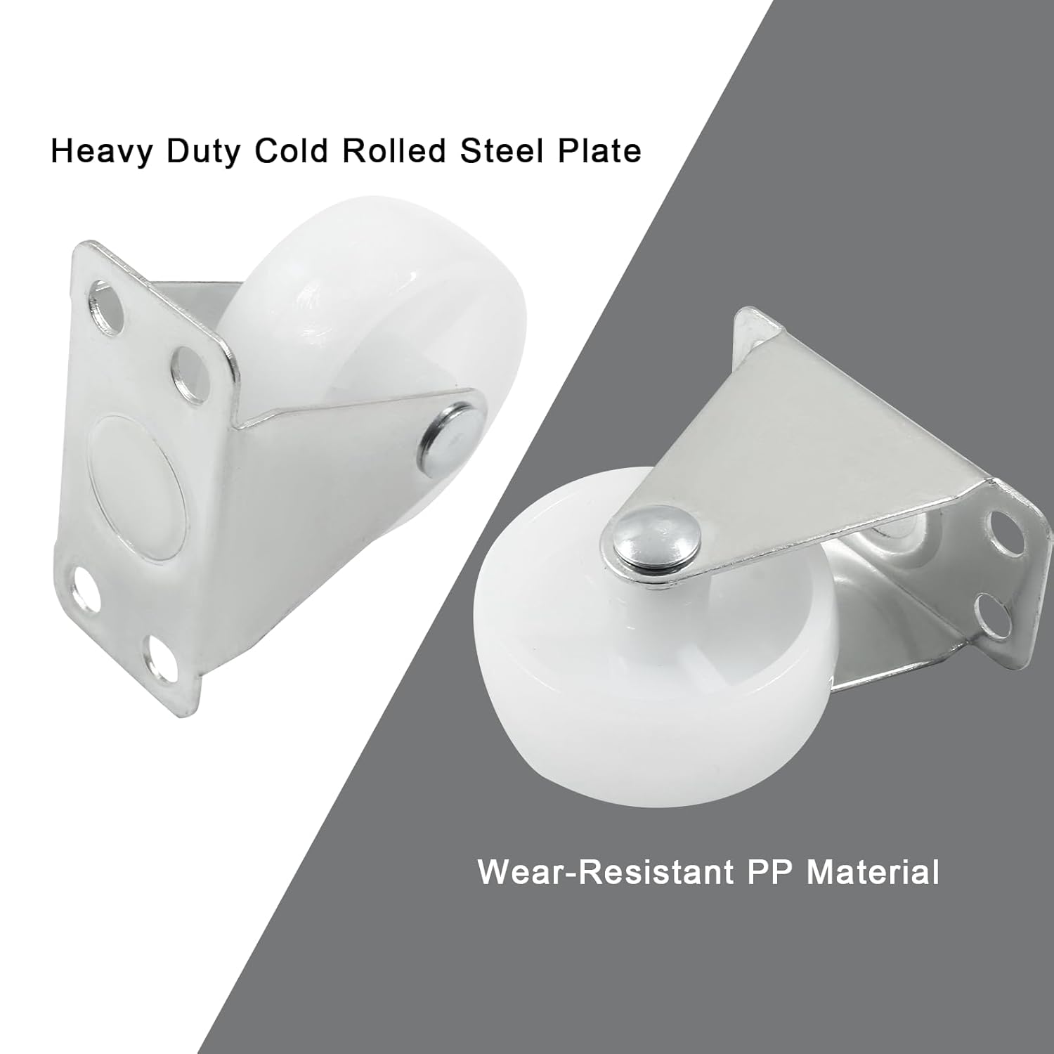 8 ruedas giratorias de 1.5 pulgadas, ruedas giratorias fijas no giratorias, ruedas ocultas de plástico duro blanco para muebles, electrodomésticos