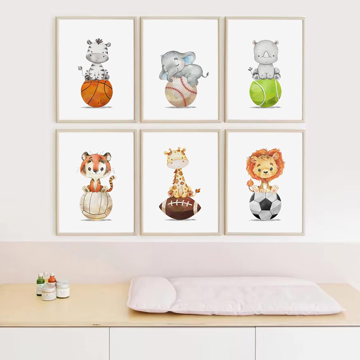 Juego de 6 impresiones artísticas para pared de bebé niño, decoración de guardería, animal, arte de pared para niños, lienzo para guardería, arte de
