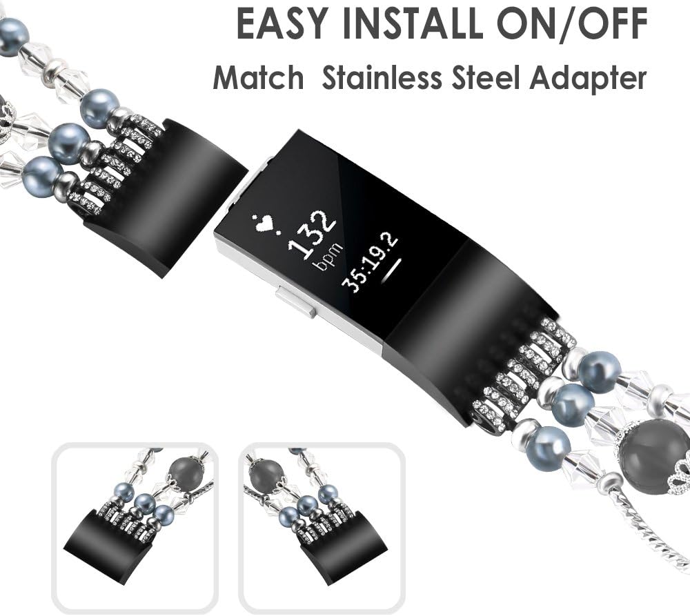 Simpeak Correa 5.8-7.2 compatible con Fitbit Charge 2 Only pulseras de joyería con cuentas elásticas de perlas de repuesto para Fitbit Charge 2,
